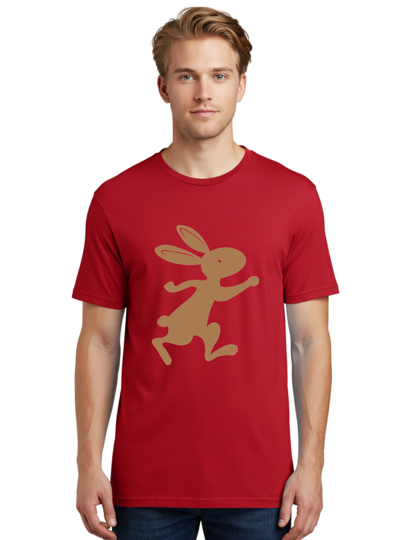 Rabbit Men'S Graphic Tee, 100% Cotton, Comfortable Casual Summer Wear, Machine Washable, Cartoon Rabbit, Jumping Rabbit, Brown Rabbit, Playful Pose, Cute Illustration, Simple Design, Whimsical Art, Cartoon Character, Funny Rabbit Aad115 20
