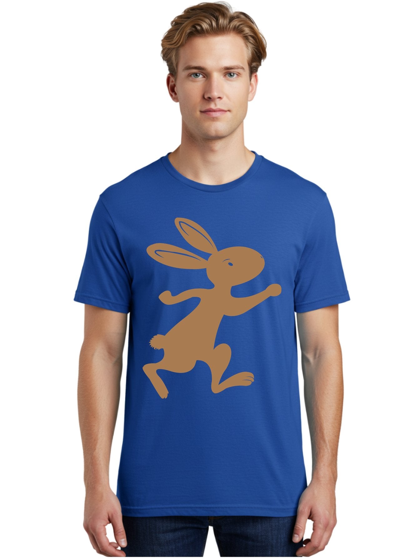 Rabbit Men'S Graphic Tee, 100% Cotton, Comfortable Casual Summer Wear, Machine Washable, Cartoon Rabbit, Jumping Rabbit, Brown Rabbit, Playful Pose, Cute Illustration, Simple Design, Whimsical Art, Cartoon Character, Funny Rabbit Aad115 16