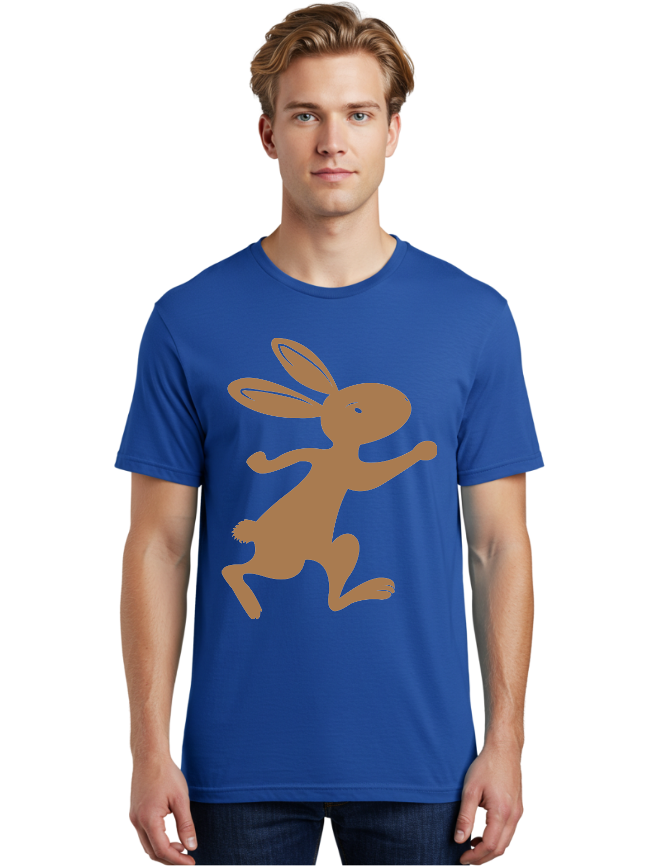 Rabbit Men'S Graphic Tee, 100% Cotton, Comfortable Casual Summer Wear, Machine Washable, Cartoon Rabbit, Jumping Rabbit, Brown Rabbit, Playful Pose, Cute Illustration, Simple Design, Whimsical Art, Cartoon Character, Funny Rabbit Aad115 26