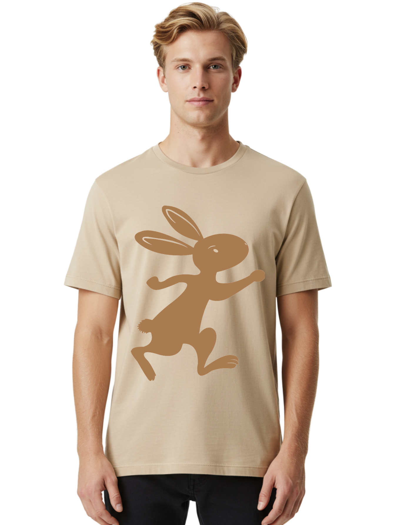 Rabbit Men'S Graphic Tee, 100% Cotton, Comfortable Casual Summer Wear, Machine Washable, Cartoon Rabbit, Jumping Rabbit, Brown Rabbit, Playful Pose, Cute Illustration, Simple Design, Whimsical Art, Cartoon Character, Funny Rabbit Aad115 12