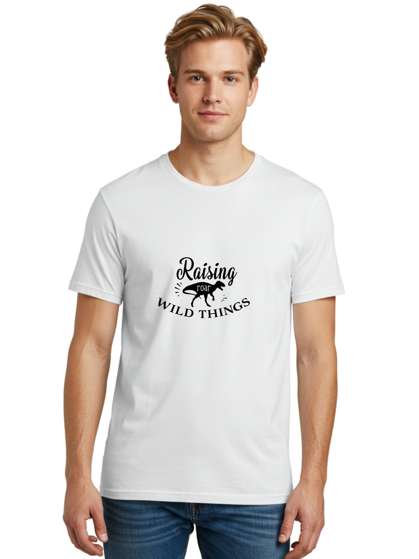 Raising-Wild-Things Men'S Graphic Tee, 100% Cotton, Comfortable Casual Summer Wear, Machine Washable, Raising Wild Things, Dinosaur Roar, T-Shirt Design, Funny Quote, Witty Phrase, Parenting Humor, Wild Child, Dino Love, Prehistoric Fun Aad116 21