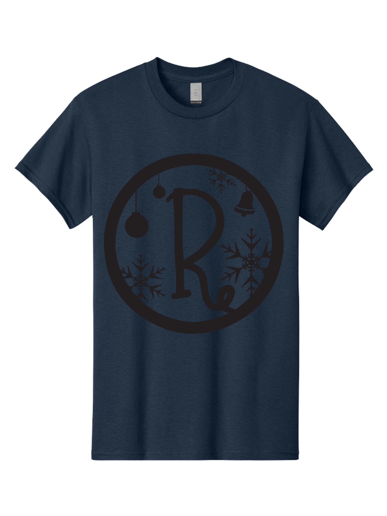 Re Men'S Graphic Tee, 100% Cotton, Comfortable Casual Summer Wear, Machine Washable, Black Logo, Christmas Decorations, Snowflakes, Hanging Ornaments, Festive Bell, Winter Wonderland, Holiday Theme, Circular Design Aad117 7