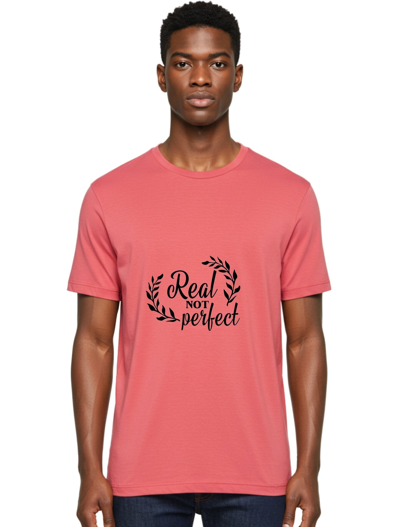 Real-Not-Perfect Men'S Graphic Tee, 100% Cotton, Comfortable Casual Summer Wear, Machine Washable, Motivational Quotes, Inspirational Sayings, Positive Affirmations, Self-Acceptance, Self-Love, Body Positivity, Empowerment, Laurel Wreath, Aad118 16