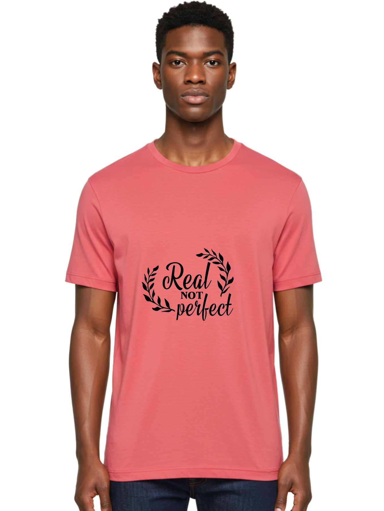 Real-Not-Perfect Men'S Graphic Tee, 100% Cotton, Comfortable Casual Summer Wear, Machine Washable, Motivational Quotes, Inspirational Sayings, Positive Affirmations, Self-Acceptance, Self-Love, Body Positivity, Empowerment, Laurel Wreath, Aad118 26