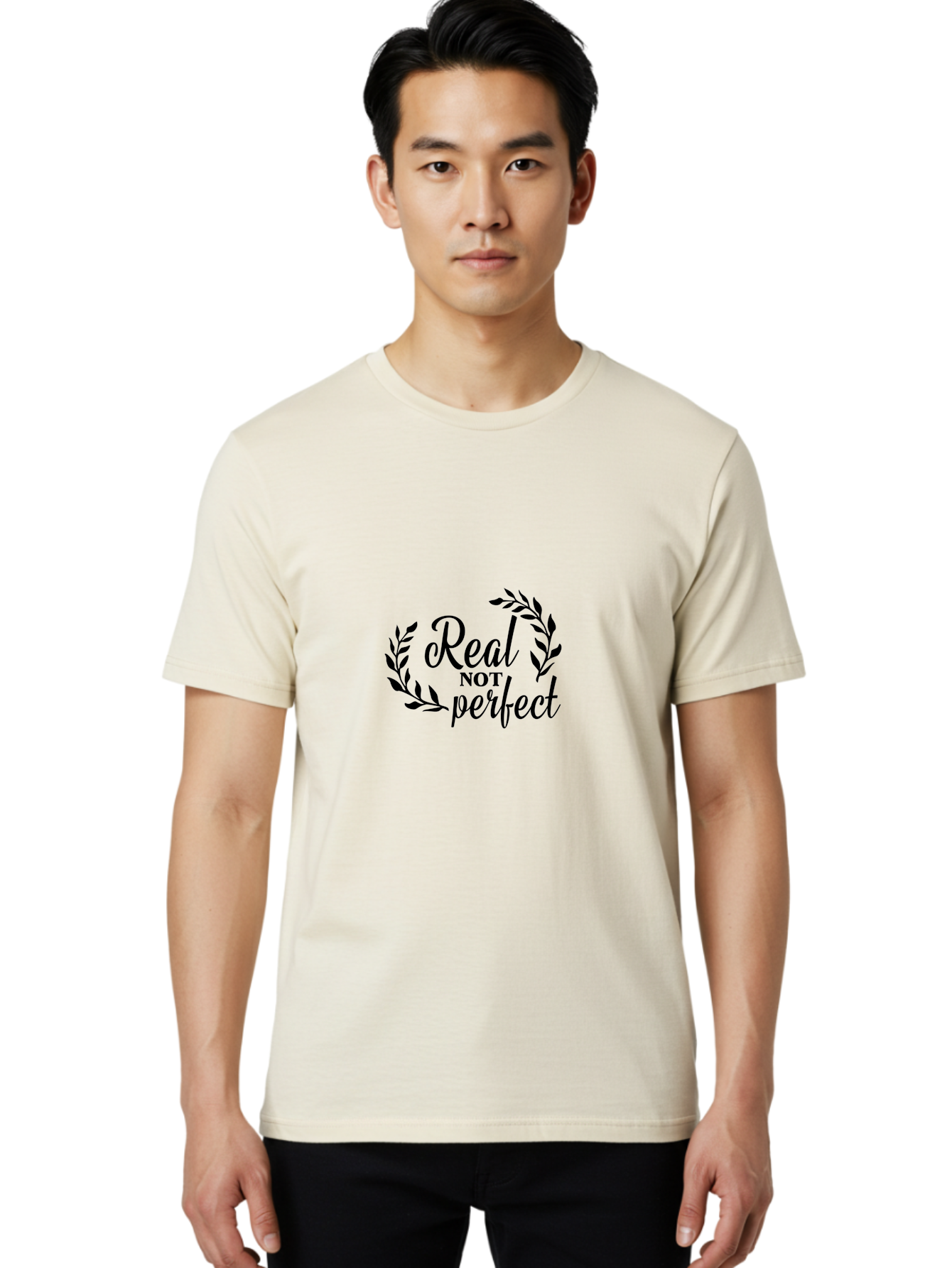 Real-Not-Perfect Men'S Graphic Tee, 100% Cotton, Comfortable Casual Summer Wear, Machine Washable, Motivational Quotes, Inspirational Sayings, Positive Affirmations, Self-Acceptance, Self-Love, Body Positivity, Empowerment, Laurel Wreath, Aad118 10