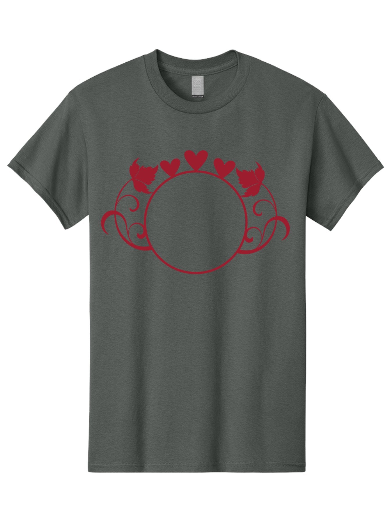 Red-Heart-Border Men'S Graphic Tee, 100% Cotton, Comfortable Casual Summer Wear, Machine Washable, Red Hearts, Red Leaves, Circular Frame, Decorative Border, Elegant Design, Valentines Day Theme, Floral Pattern, Whimsical Elements, Aad119 3