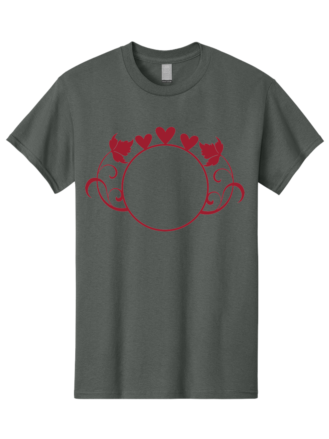 Red-Heart-Border Men'S Graphic Tee, 100% Cotton, Comfortable Casual Summer Wear, Machine Washable, Red Hearts, Red Leaves, Circular Frame, Decorative Border, Elegant Design, Valentines Day Theme, Floral Pattern, Whimsical Elements, Aad119 17