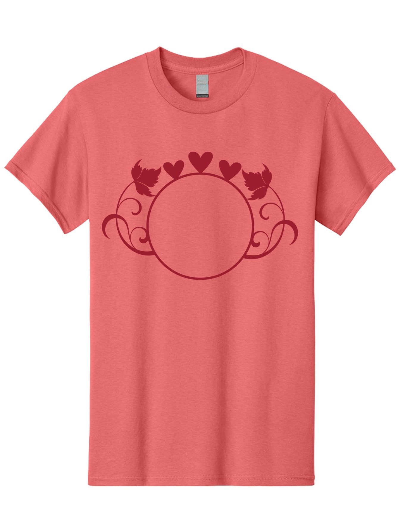 Red-Heart-Border Men'S Graphic Tee, 100% Cotton, Comfortable Casual Summer Wear, Machine Washable, Red Hearts, Red Leaves, Circular Frame, Decorative Border, Elegant Design, Valentines Day Theme, Floral Pattern, Whimsical Elements, Aad119