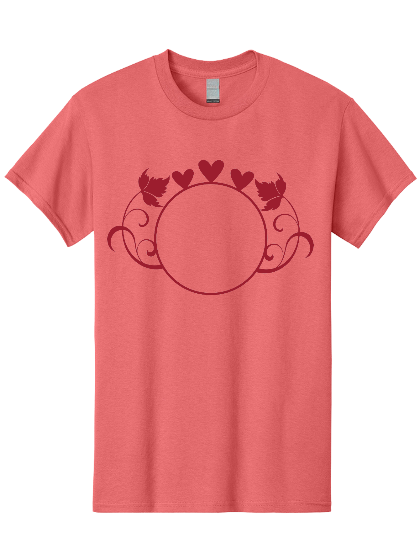 Red-Heart-Border Men'S Graphic Tee, 100% Cotton, Comfortable Casual Summer Wear, Machine Washable, Red Hearts, Red Leaves, Circular Frame, Decorative Border, Elegant Design, Valentines Day Theme, Floral Pattern, Whimsical Elements, Aad119 19