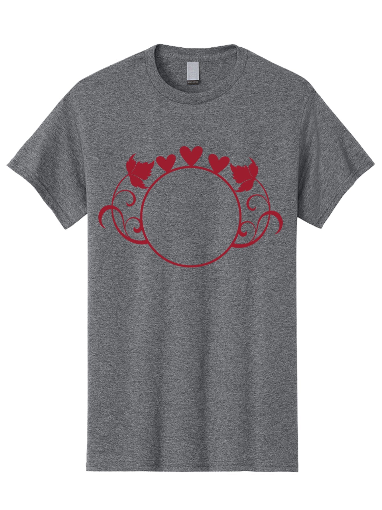 Red-Heart-Border Men'S Graphic Tee, 100% Cotton, Comfortable Casual Summer Wear, Machine Washable, Red Hearts, Red Leaves, Circular Frame, Decorative Border, Elegant Design, Valentines Day Theme, Floral Pattern, Whimsical Elements, Aad119 12