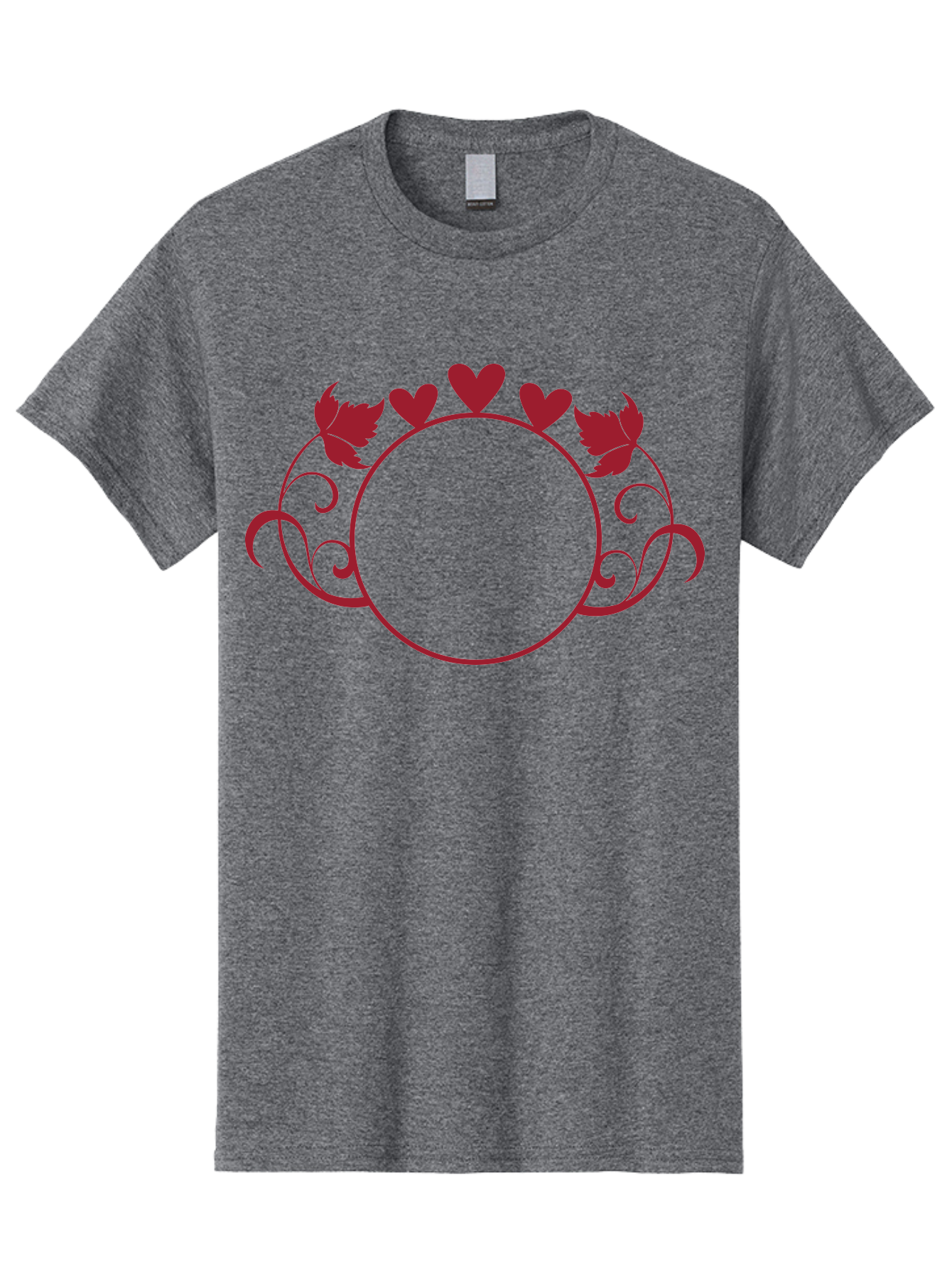 Red-Heart-Border Men'S Graphic Tee, 100% Cotton, Comfortable Casual Summer Wear, Machine Washable, Red Hearts, Red Leaves, Circular Frame, Decorative Border, Elegant Design, Valentines Day Theme, Floral Pattern, Whimsical Elements, Aad119 5