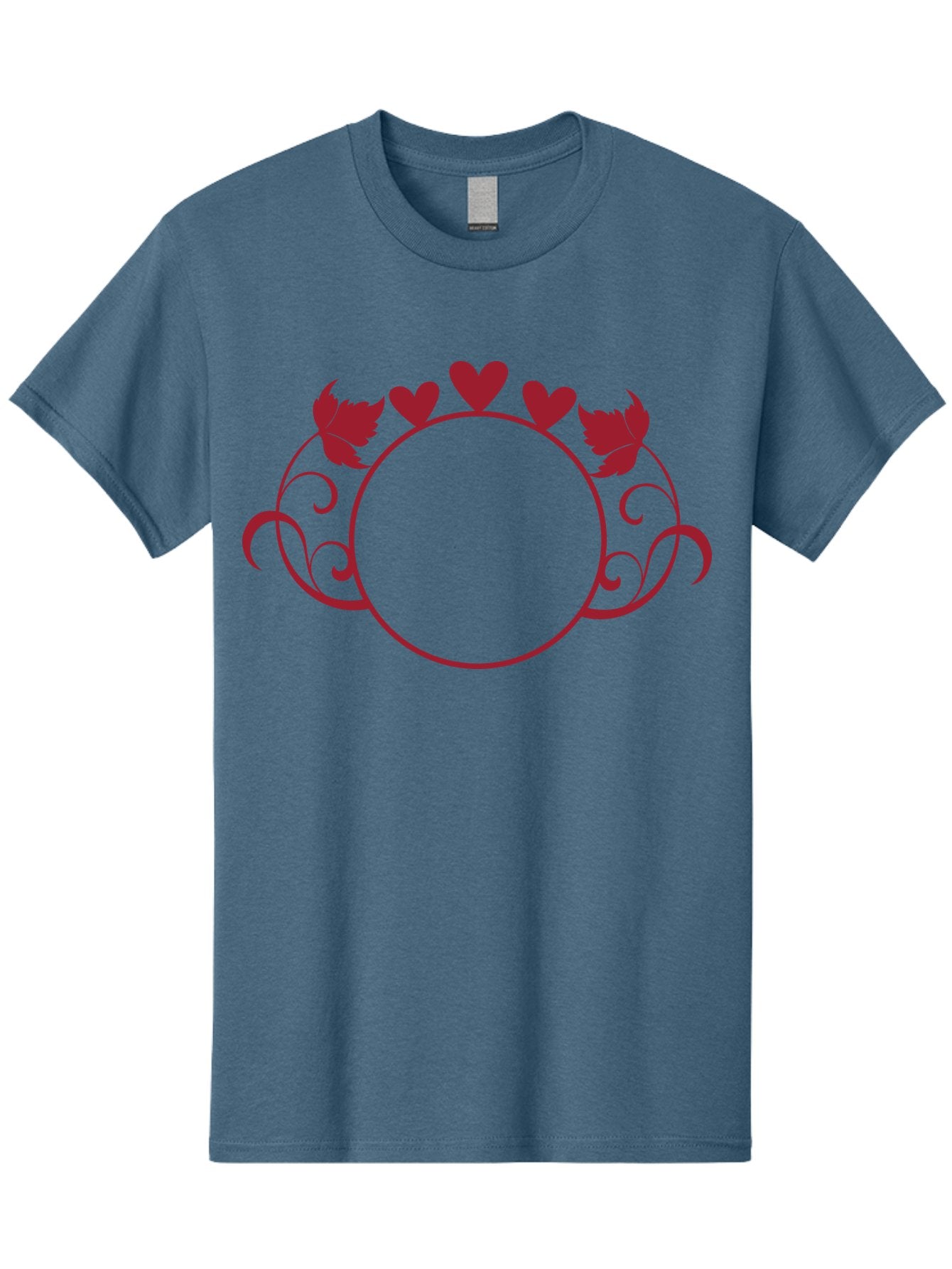 Red-Heart-Border Men'S Graphic Tee, 100% Cotton, Comfortable Casual Summer Wear, Machine Washable, Red Hearts, Red Leaves, Circular Frame, Decorative Border, Elegant Design, Valentines Day Theme, Floral Pattern, Whimsical Elements, Aad119 10