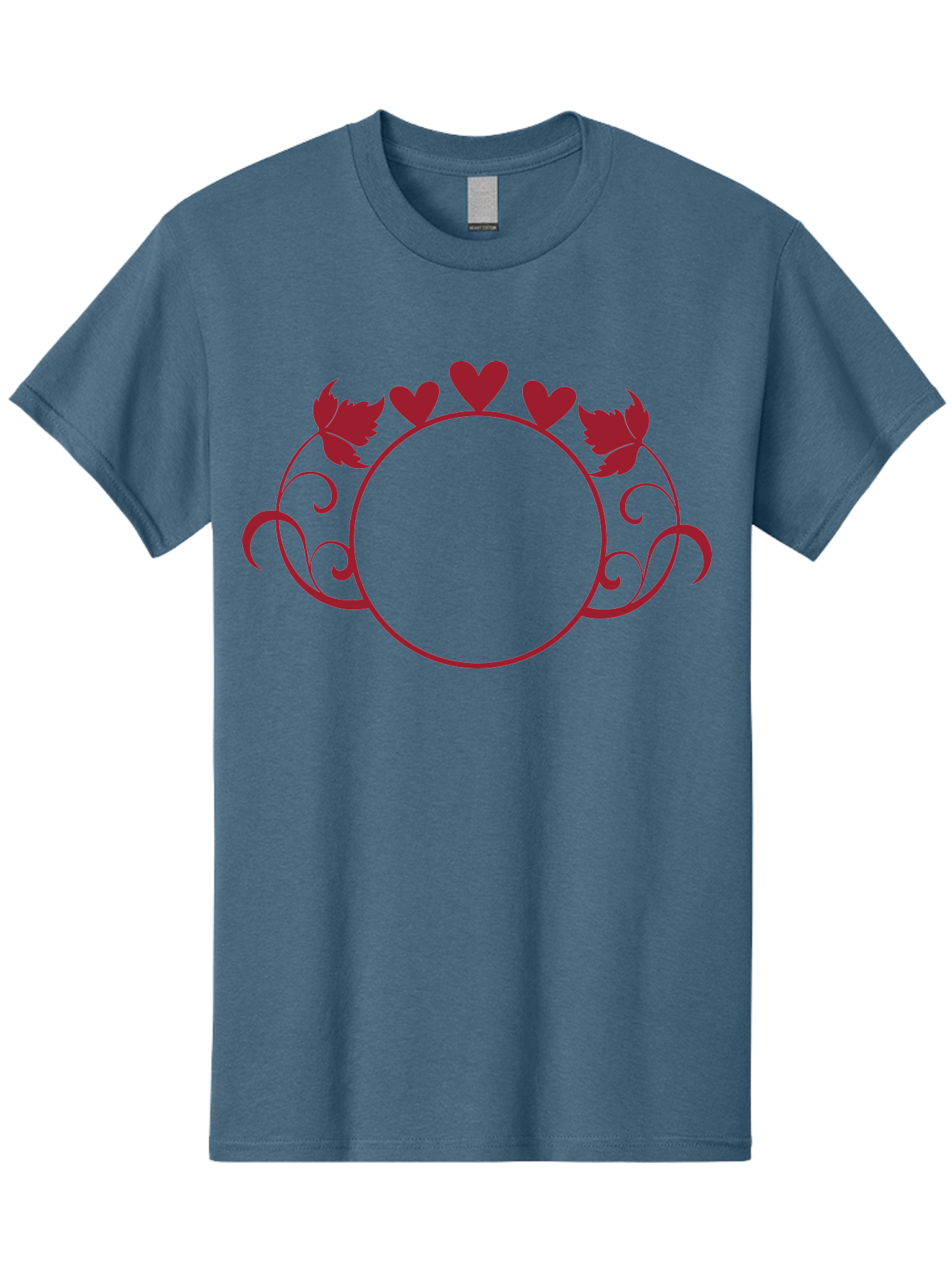 Red-Heart-Border Men'S Graphic Tee, 100% Cotton, Comfortable Casual Summer Wear, Machine Washable, Red Hearts, Red Leaves, Circular Frame, Decorative Border, Elegant Design, Valentines Day Theme, Floral Pattern, Whimsical Elements, Aad119 27