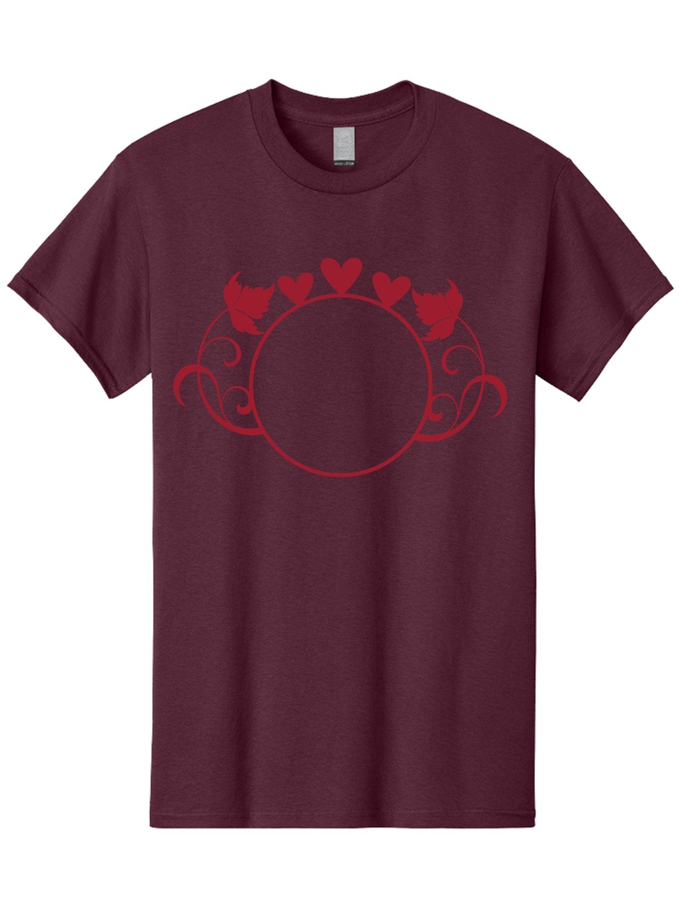 Red-Heart-Border Men'S Graphic Tee, 100% Cotton, Comfortable Casual Summer Wear, Machine Washable, Red Hearts, Red Leaves, Circular Frame, Decorative Border, Elegant Design, Valentines Day Theme, Floral Pattern, Whimsical Elements, Aad119 15