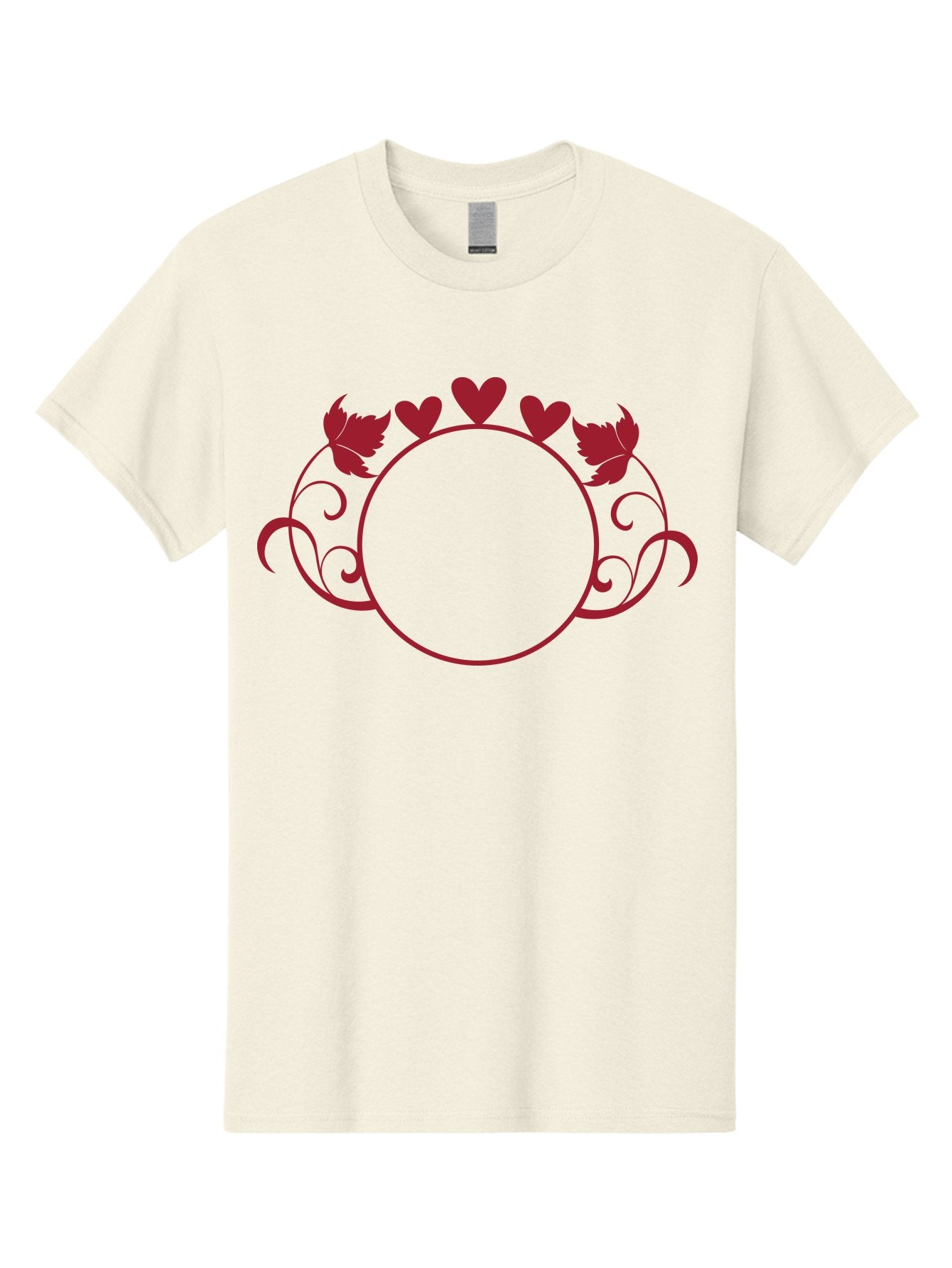 Red-Heart-Border Men'S Graphic Tee, 100% Cotton, Comfortable Casual Summer Wear, Machine Washable, Red Hearts, Red Leaves, Circular Frame, Decorative Border, Elegant Design, Valentines Day Theme, Floral Pattern, Whimsical Elements, Aad119 5