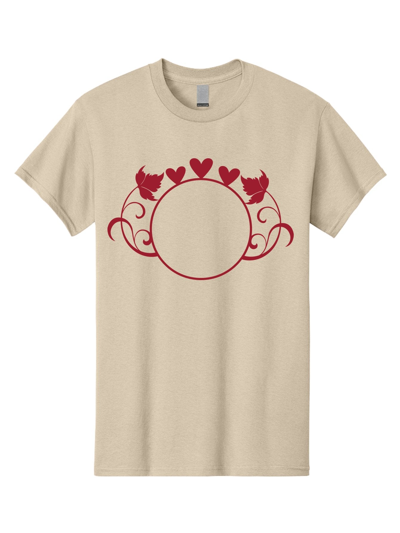 Red-Heart-Border Men'S Graphic Tee, 100% Cotton, Comfortable Casual Summer Wear, Machine Washable, Red Hearts, Red Leaves, Circular Frame, Decorative Border, Elegant Design, Valentines Day Theme, Floral Pattern, Whimsical Elements, Aad119
