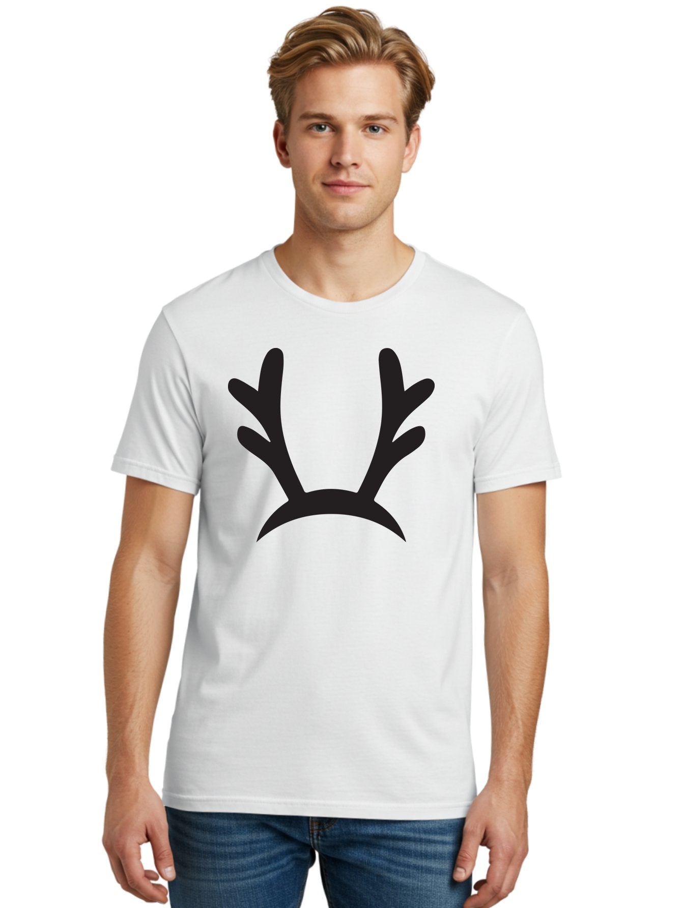 Reindeer-Antlers Men'S Graphic Tee, 100% Cotton, Comfortable Casual Summer Wear, Machine Washable, Reindeer Antlers, Festive Accessories, Holiday Decorations, Christmas Attire, Party Props, Novelty Headbands, Antler Headband Aad121 25