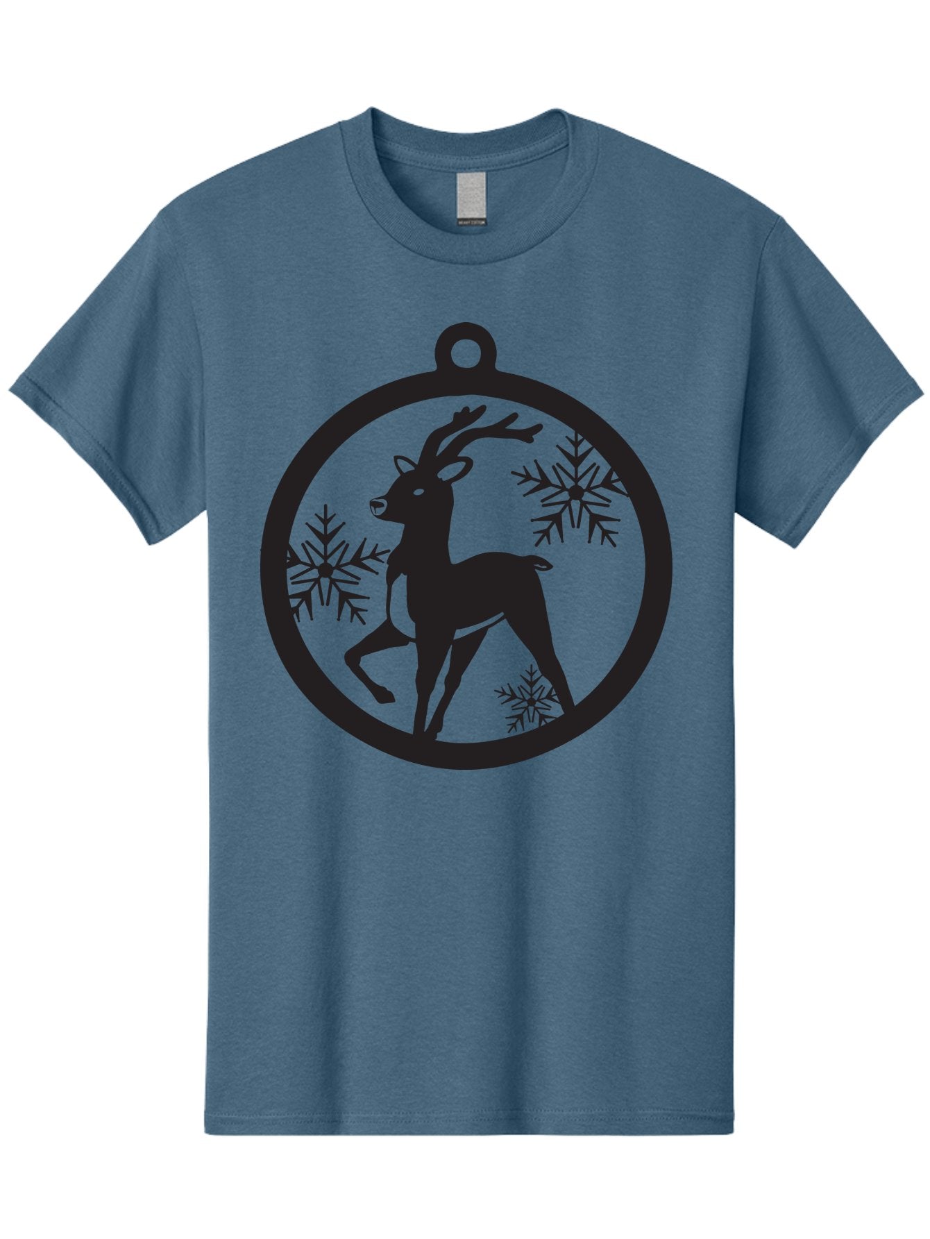 Reindeer-Ornament Men'S Graphic Tee, 100% Cotton, Comfortable Casual Summer Wear, Machine Washable, Reindeer Silhouette, Christmas Ornament Design, Snowflake Pattern, Festive Decor, Holiday Theme, Winter Decoration, Seasonal Charm, Aad122 13