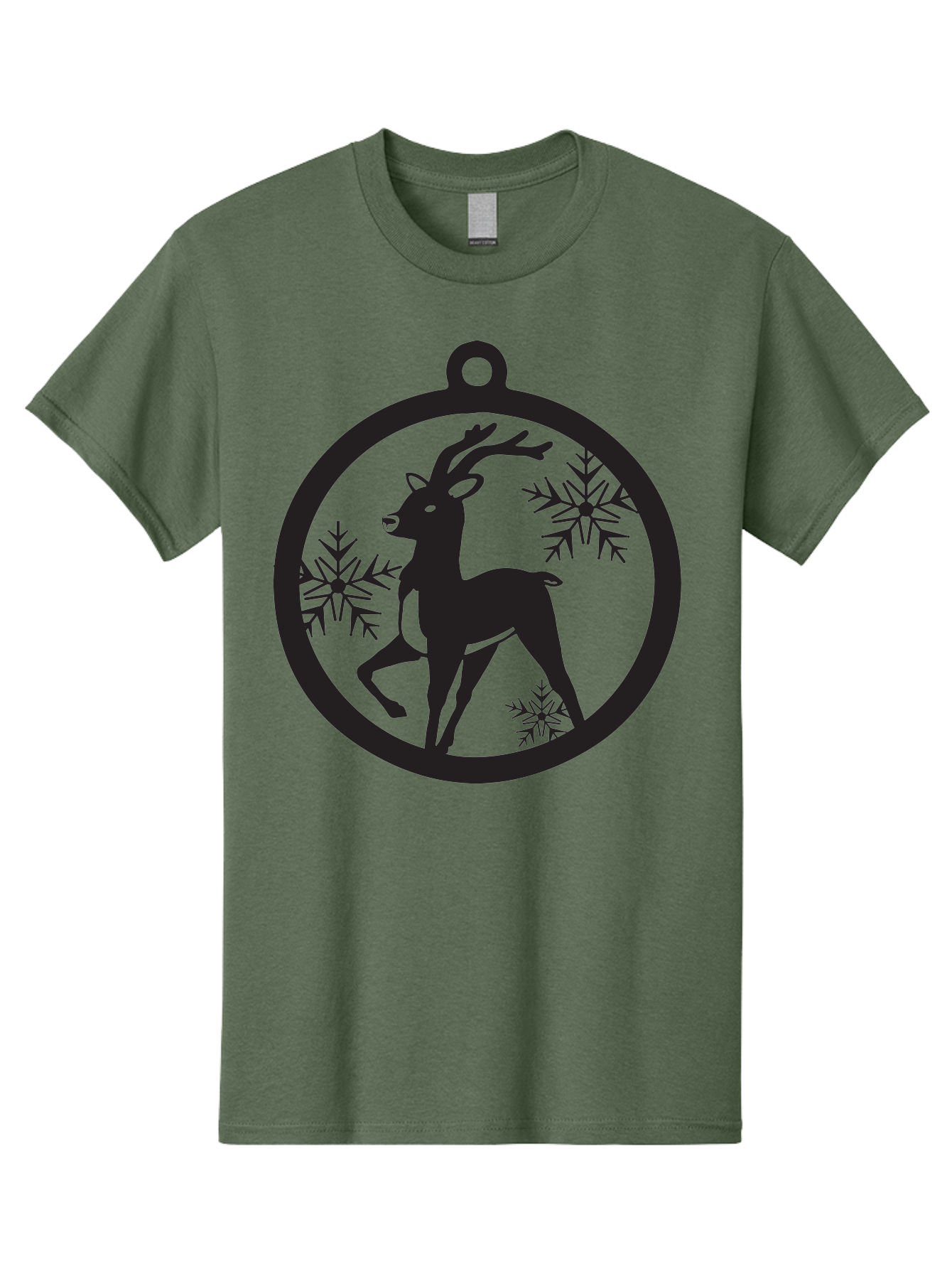 Reindeer-Ornament Men'S Graphic Tee, 100% Cotton, Comfortable Casual Summer Wear, Machine Washable, Reindeer Silhouette, Christmas Ornament Design, Snowflake Pattern, Festive Decor, Holiday Theme, Winter Decoration, Seasonal Charm, Aad122 3