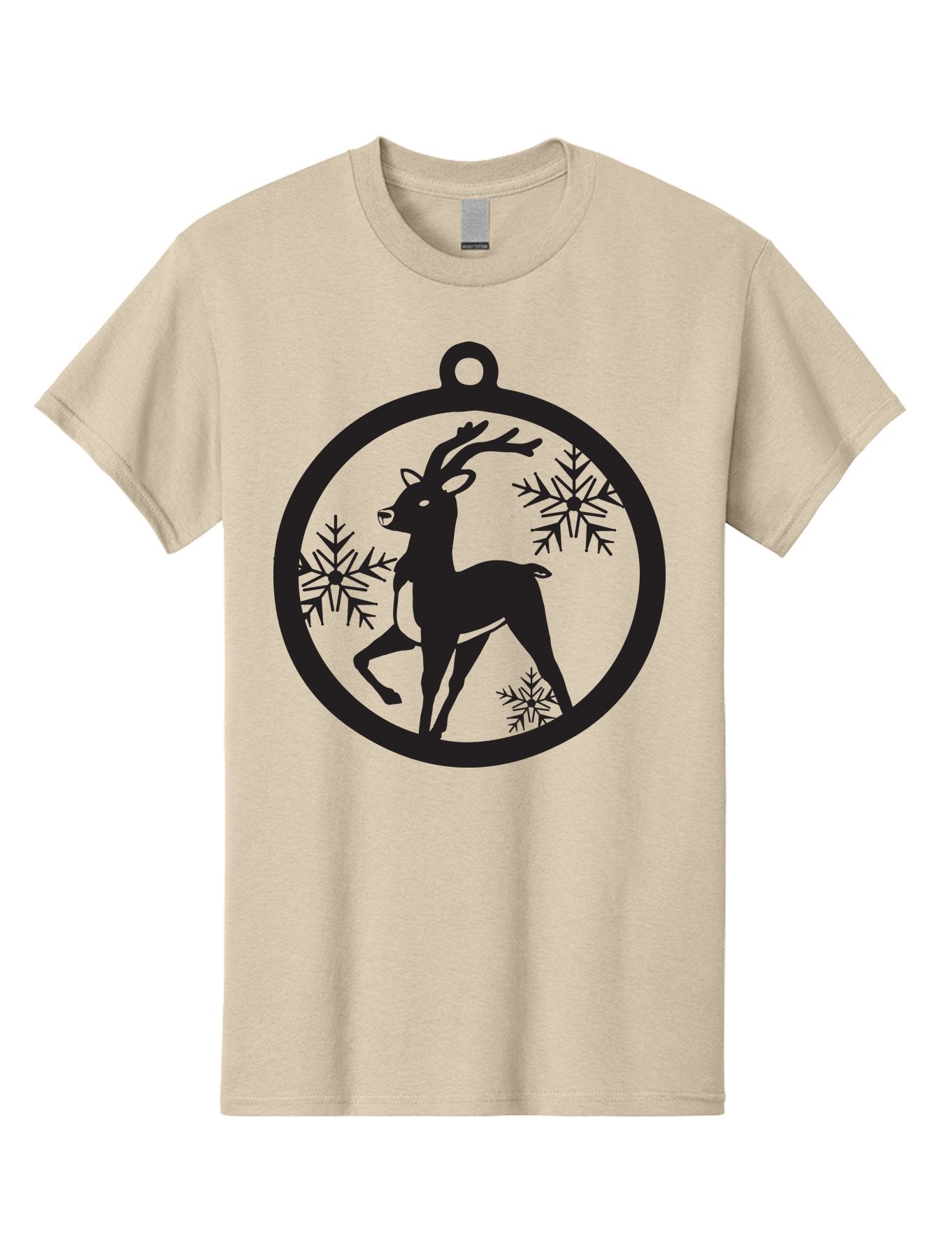 Reindeer-Ornament Men'S Graphic Tee, 100% Cotton, Comfortable Casual Summer Wear, Machine Washable, Reindeer Silhouette, Christmas Ornament Design, Snowflake Pattern, Festive Decor, Holiday Theme, Winter Decoration, Seasonal Charm, Aad122 11