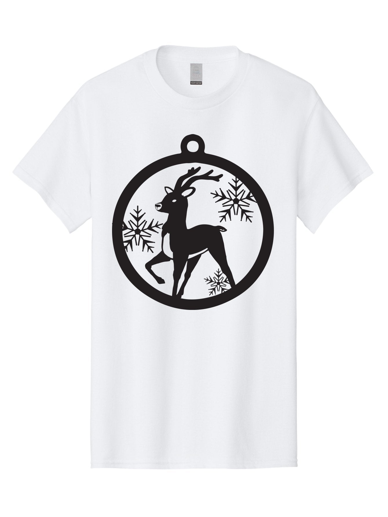 Reindeer-Ornament Men'S Graphic Tee, 100% Cotton, Comfortable Casual Summer Wear, Machine Washable, Reindeer Silhouette, Christmas Ornament Design, Snowflake Pattern, Festive Decor, Holiday Theme, Winter Decoration, Seasonal Charm, Aad122 3