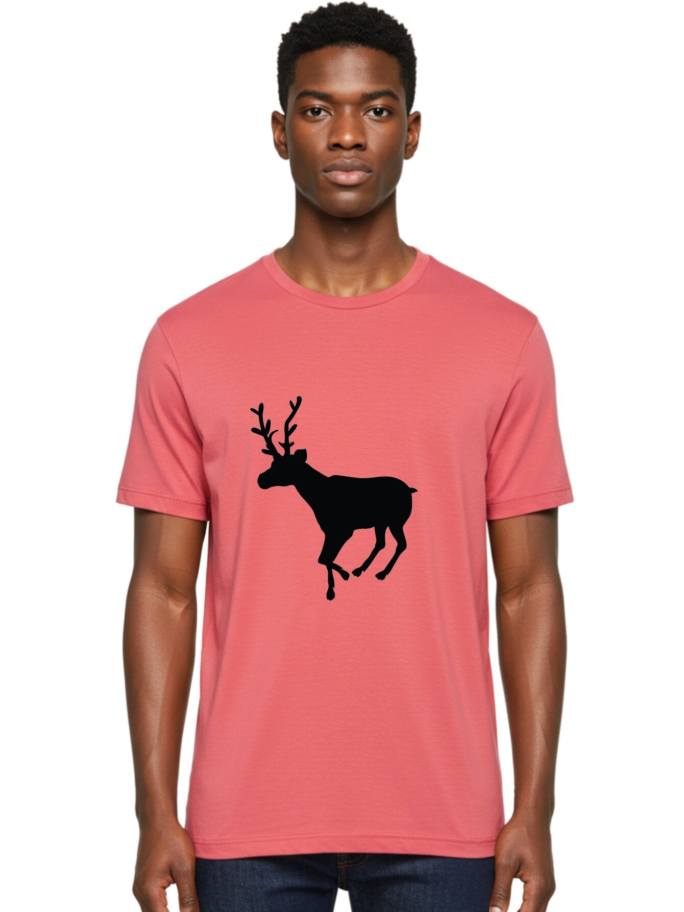 Reindeer-Silhouette Men'S Graphic Tee, 100% Cotton, Comfortable Casual Summer Wear, Machine Washable, Reindeer Silhouette, Deer Running, Antlered Animal, Wildlife Graphic, Festive Design, Winter Symbol, Holiday Icon, Minimalist Art Aad123 21