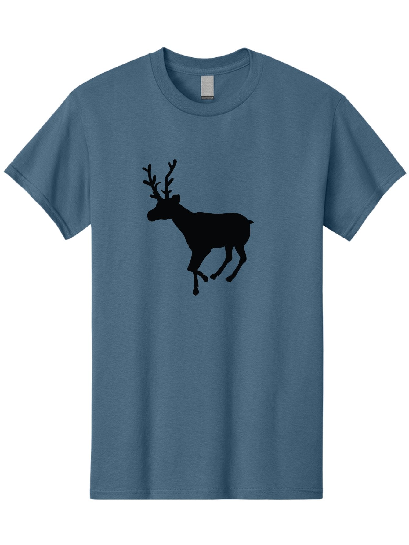 Reindeer-Silhouette Men'S Graphic Tee, 100% Cotton, Comfortable Casual Summer Wear, Machine Washable, Reindeer Silhouette, Deer Running, Antlered Animal, Wildlife Graphic, Festive Design, Winter Symbol, Holiday Icon, Minimalist Art Aad123 15
