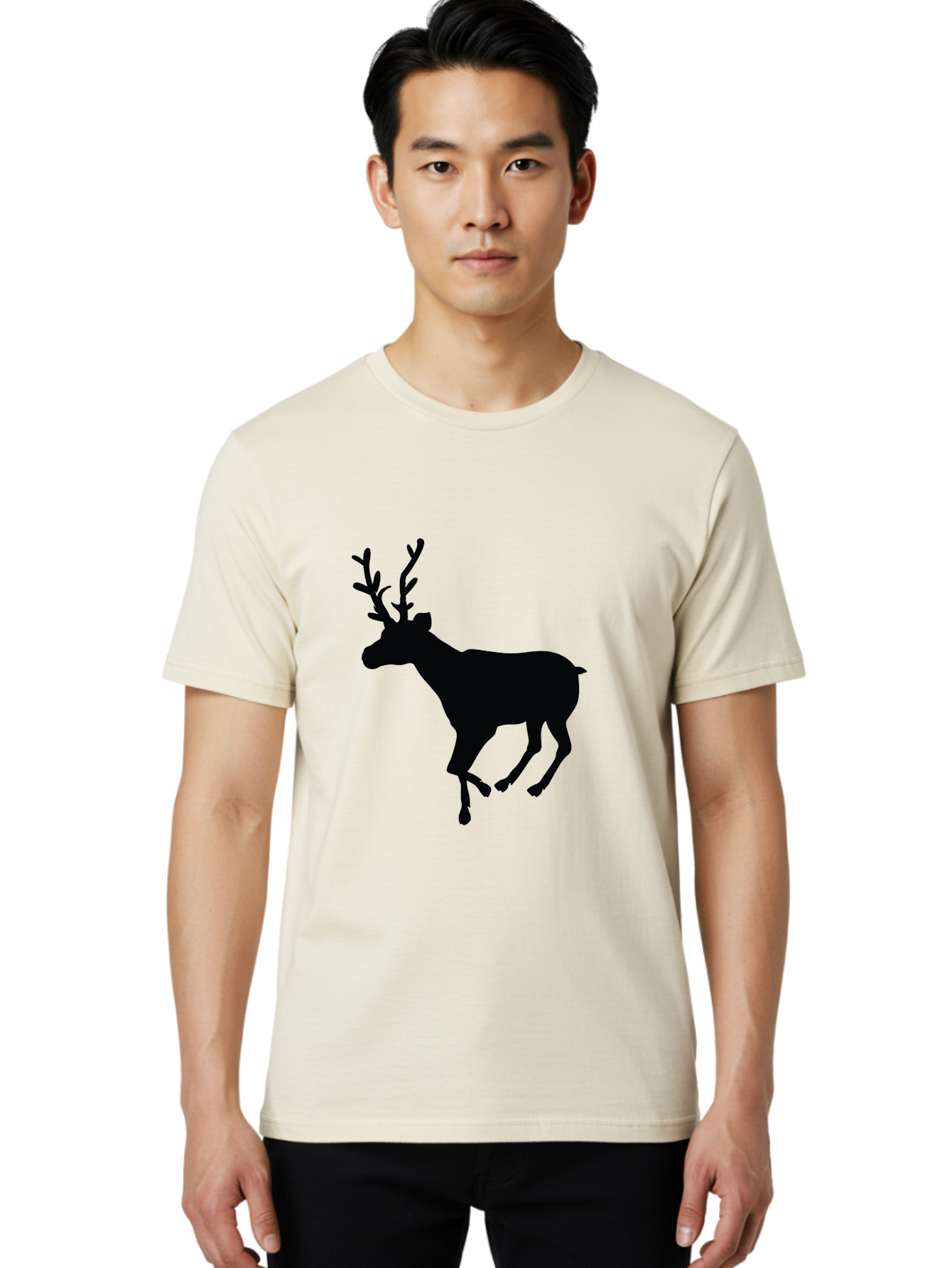 Reindeer-Silhouette Men'S Graphic Tee, 100% Cotton, Comfortable Casual Summer Wear, Machine Washable, Reindeer Silhouette, Deer Running, Antlered Animal, Wildlife Graphic, Festive Design, Winter Symbol, Holiday Icon, Minimalist Art Aad123 8