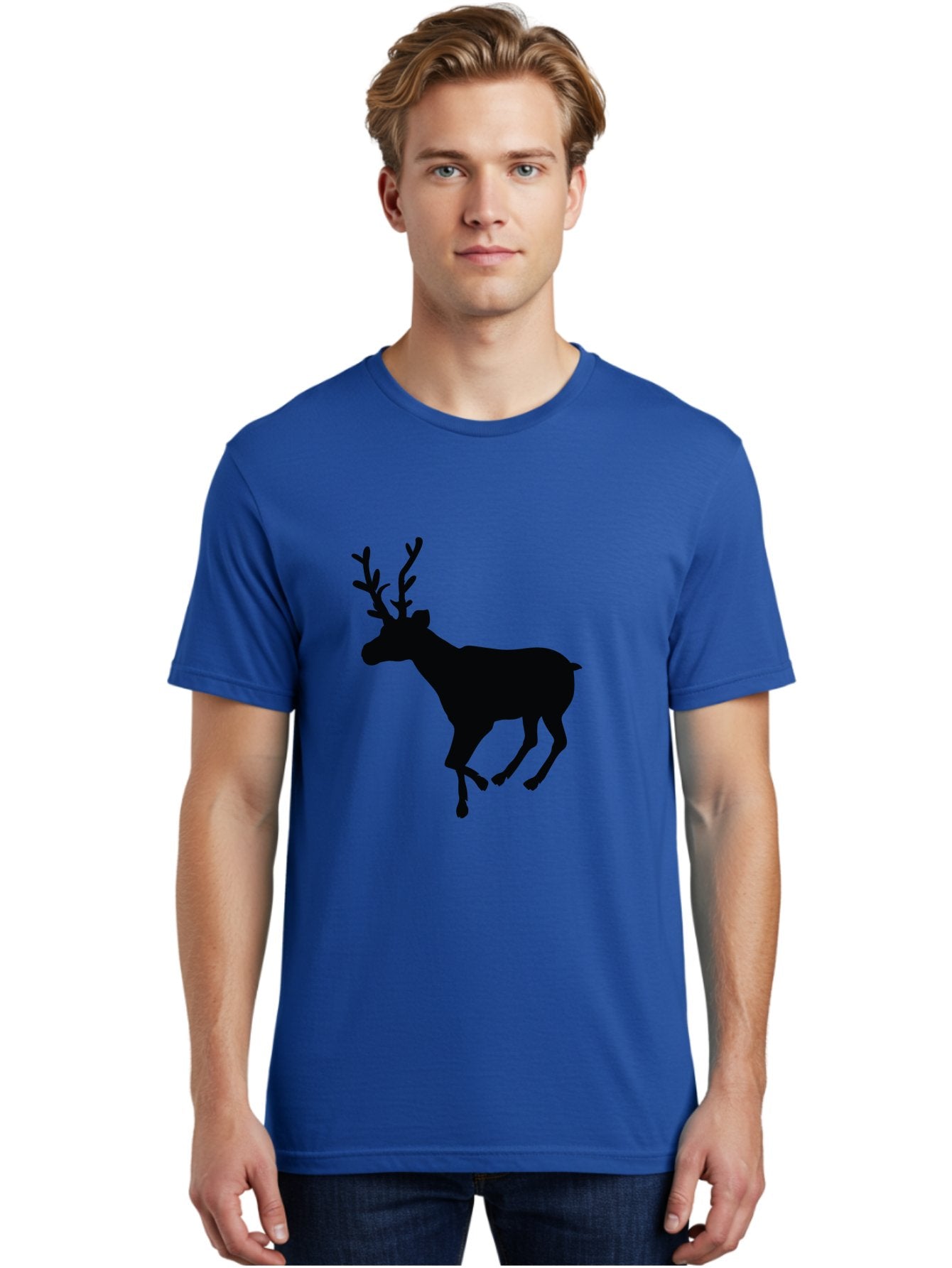 Reindeer-Silhouette Men'S Graphic Tee, 100% Cotton, Comfortable Casual Summer Wear, Machine Washable, Reindeer Silhouette, Deer Running, Antlered Animal, Wildlife Graphic, Festive Design, Winter Symbol, Holiday Icon, Minimalist Art Aad123 18