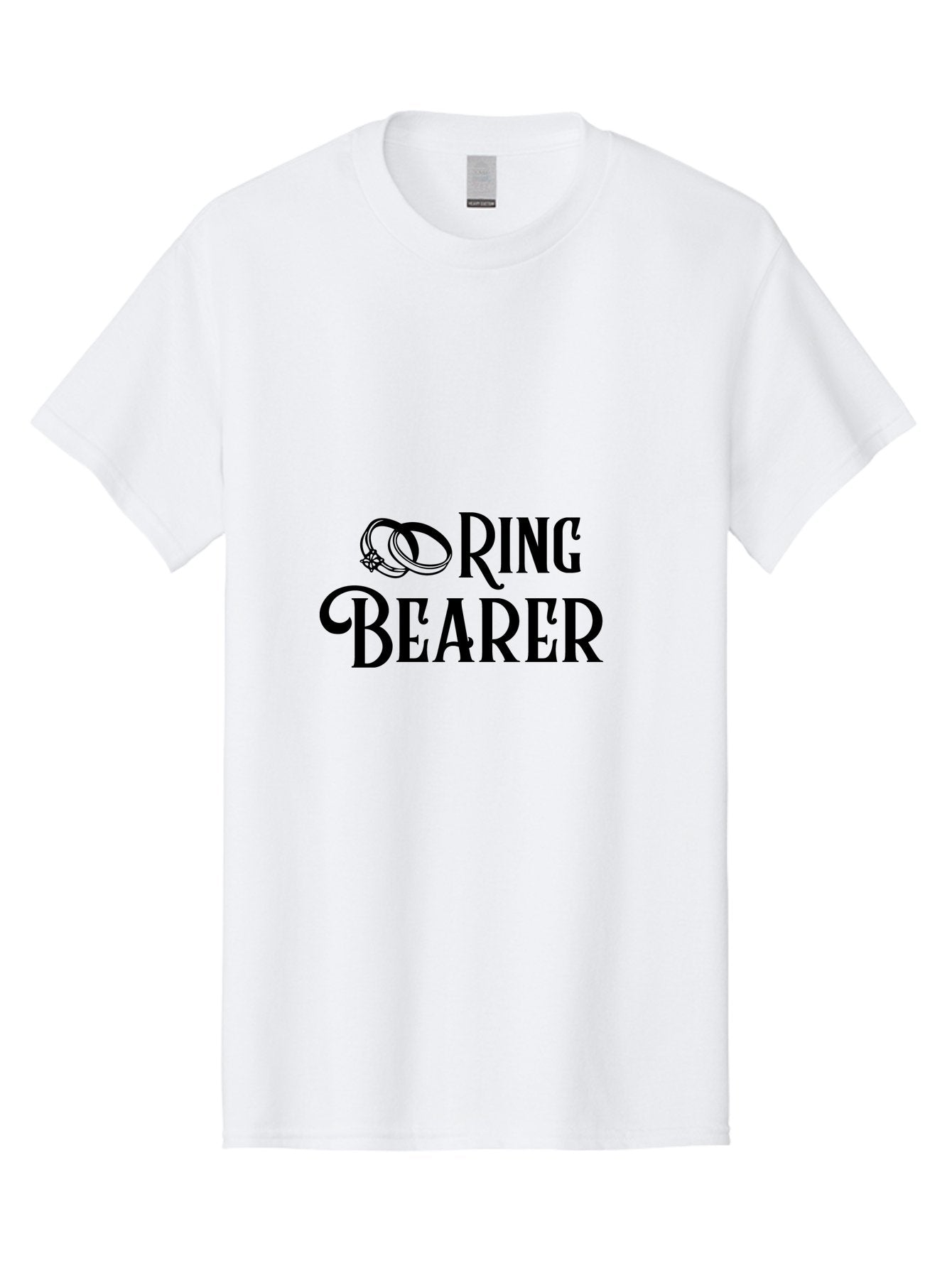 Ring-Bearer Men'S Graphic Tee, 100% Cotton, Comfortable Casual Summer Wear, Machine Washable, Lord Of The Rings Inspired Logo, Ring Bearer Text, Fantasy Font, Ornate Ring Design, Black Lettering, Elegant Typography, Wedding Signage, Aad126 14