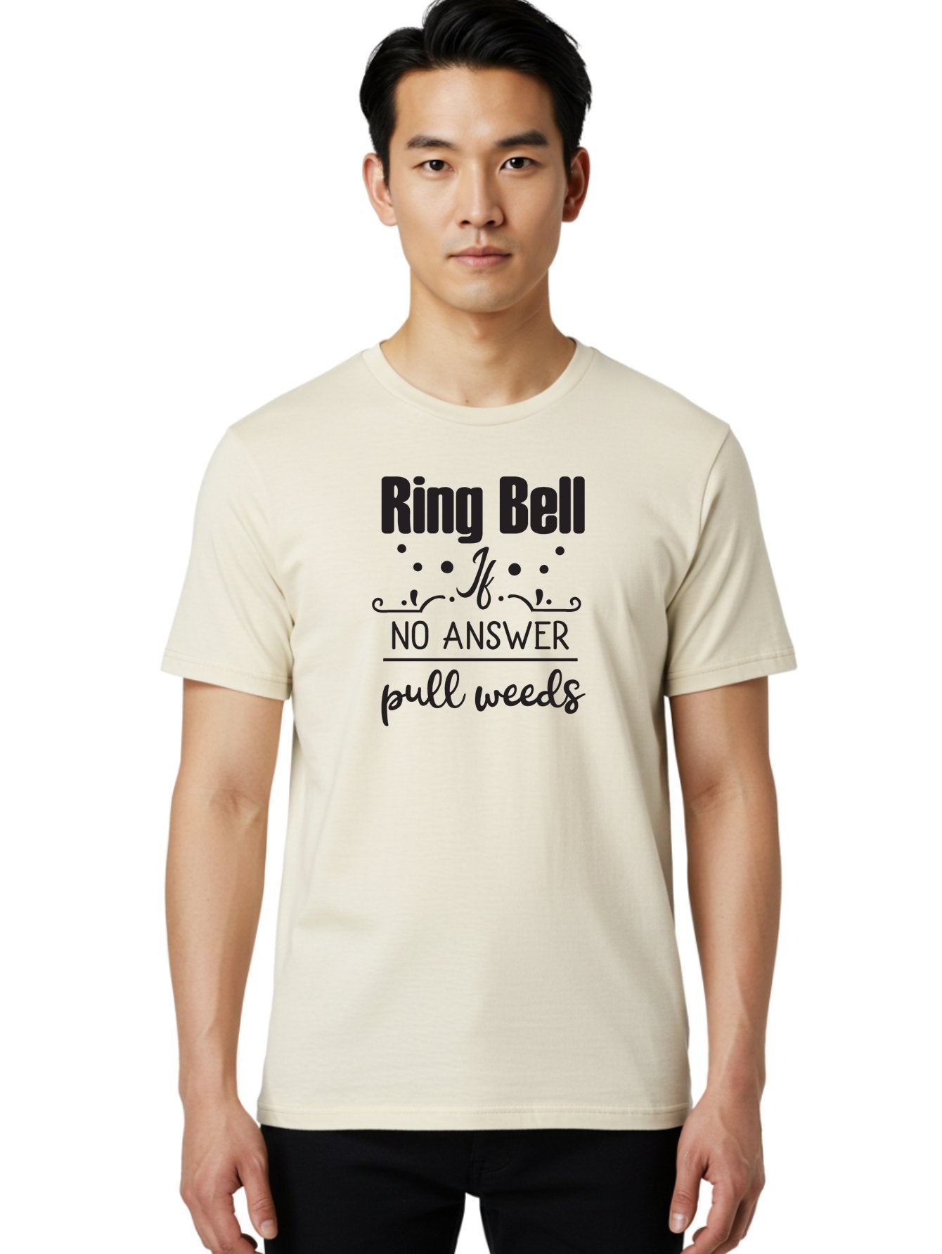 Ring-Bell-If-No-Answer-Pull-Weeds Men'S Graphic Tee, 100% Cotton, Comfortable Casual Summer Wear, Machine Washable, Funny Garden Sign, Humorous Gardening Quote, Witty Yard Decor, Garden Humor, Quirky Gardening Phrase, Ring Bell Message Aad127 20