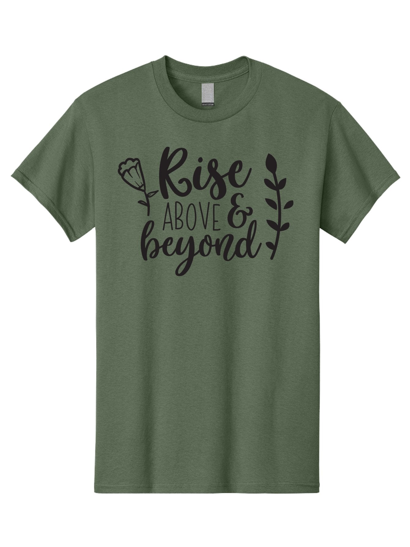 Rise-Above-Beyond Men'S Graphic Tee, 100% Cotton, Comfortable Casual Summer Wear, Machine Washable, Inspirational Quote, Motivational Phrase, Rise Above, Personal Growth, Self-Improvement, Floral Design, Leafy Elements, Uplifting Message, Aad128 8