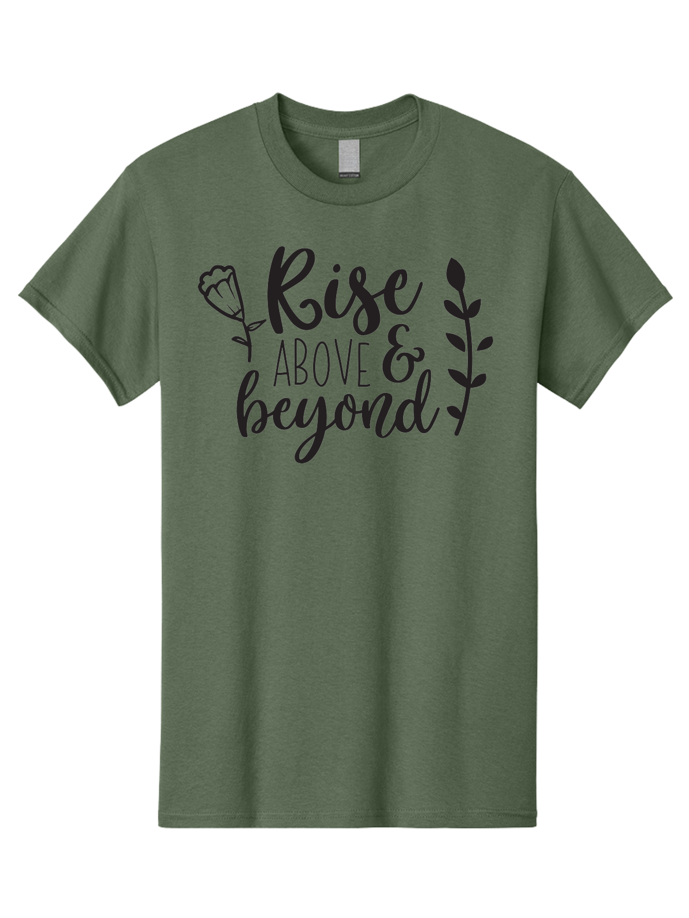 Rise-Above-Beyond Men'S Graphic Tee, 100% Cotton, Comfortable Casual Summer Wear, Machine Washable, Inspirational Quote, Motivational Phrase, Rise Above, Personal Growth, Self-Improvement, Floral Design, Leafy Elements, Uplifting Message, Aad128 11
