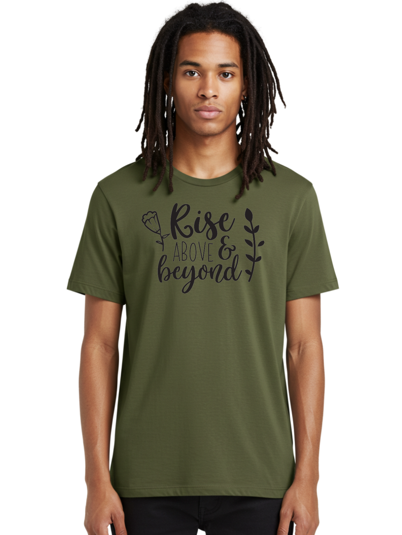 Rise-Above-Beyond Men'S Graphic Tee, 100% Cotton, Comfortable Casual Summer Wear, Machine Washable, Inspirational Quote, Motivational Phrase, Rise Above, Personal Growth, Self-Improvement, Floral Design, Leafy Elements, Uplifting Message, Aad128 12