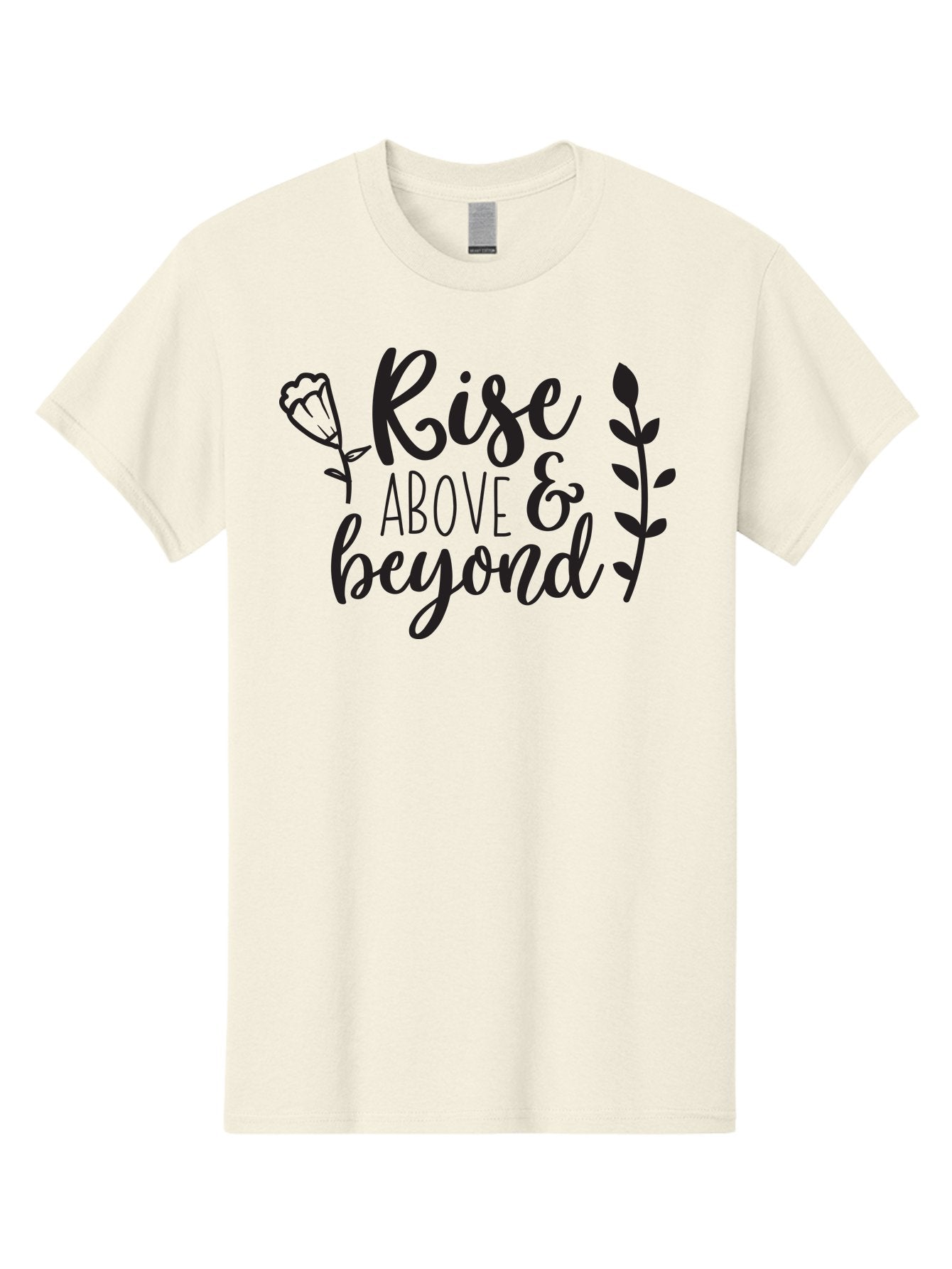 Rise-Above-Beyond Men'S Graphic Tee, 100% Cotton, Comfortable Casual Summer Wear, Machine Washable, Inspirational Quote, Motivational Phrase, Rise Above, Personal Growth, Self-Improvement, Floral Design, Leafy Elements, Uplifting Message, Aad128 3