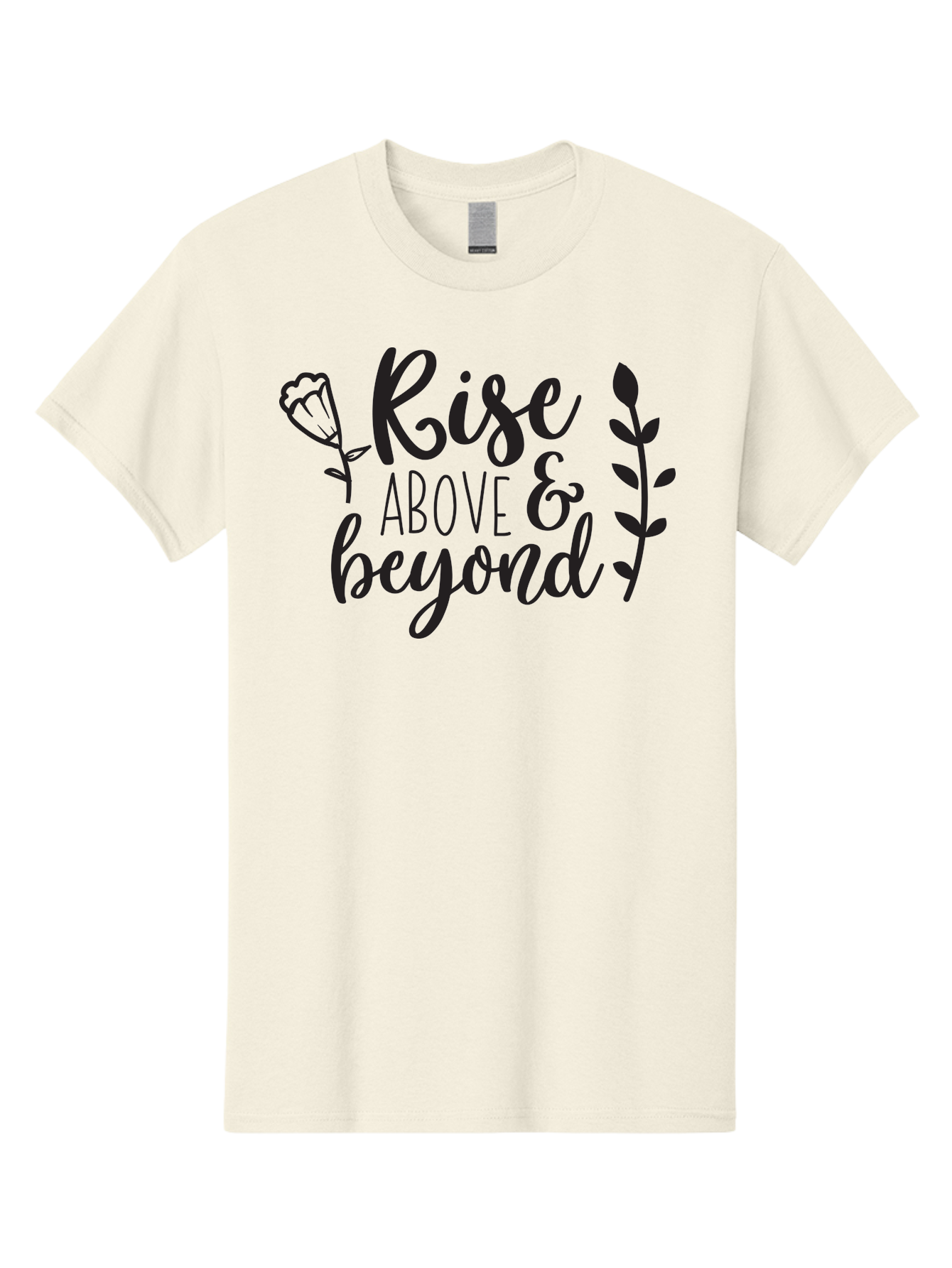 Rise-Above-Beyond Men'S Graphic Tee, 100% Cotton, Comfortable Casual Summer Wear, Machine Washable, Inspirational Quote, Motivational Phrase, Rise Above, Personal Growth, Self-Improvement, Floral Design, Leafy Elements, Uplifting Message, Aad128 17