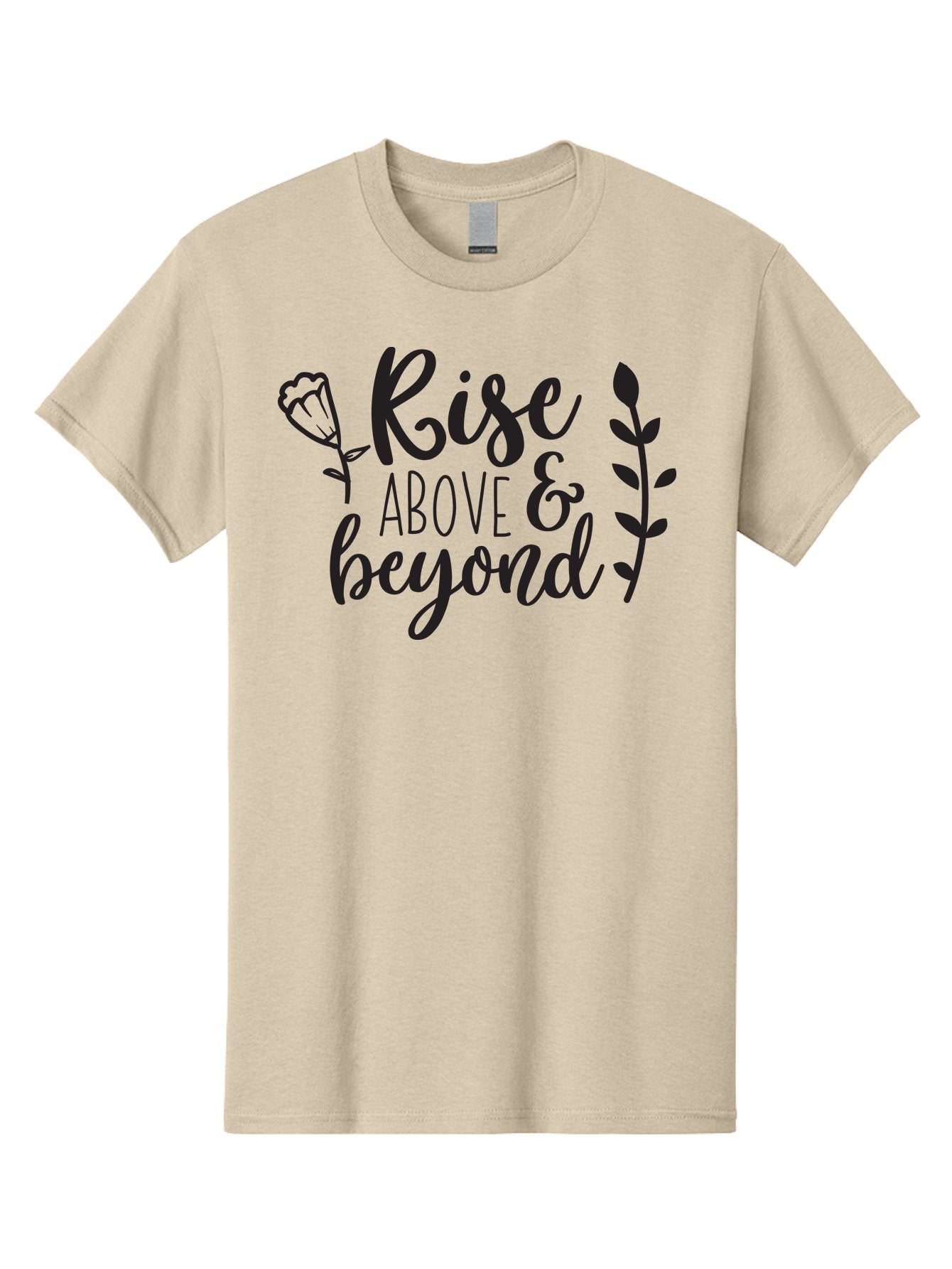 Rise-Above-Beyond Men'S Graphic Tee, 100% Cotton, Comfortable Casual Summer Wear, Machine Washable, Inspirational Quote, Motivational Phrase, Rise Above, Personal Growth, Self-Improvement, Floral Design, Leafy Elements, Uplifting Message, Aad128 13