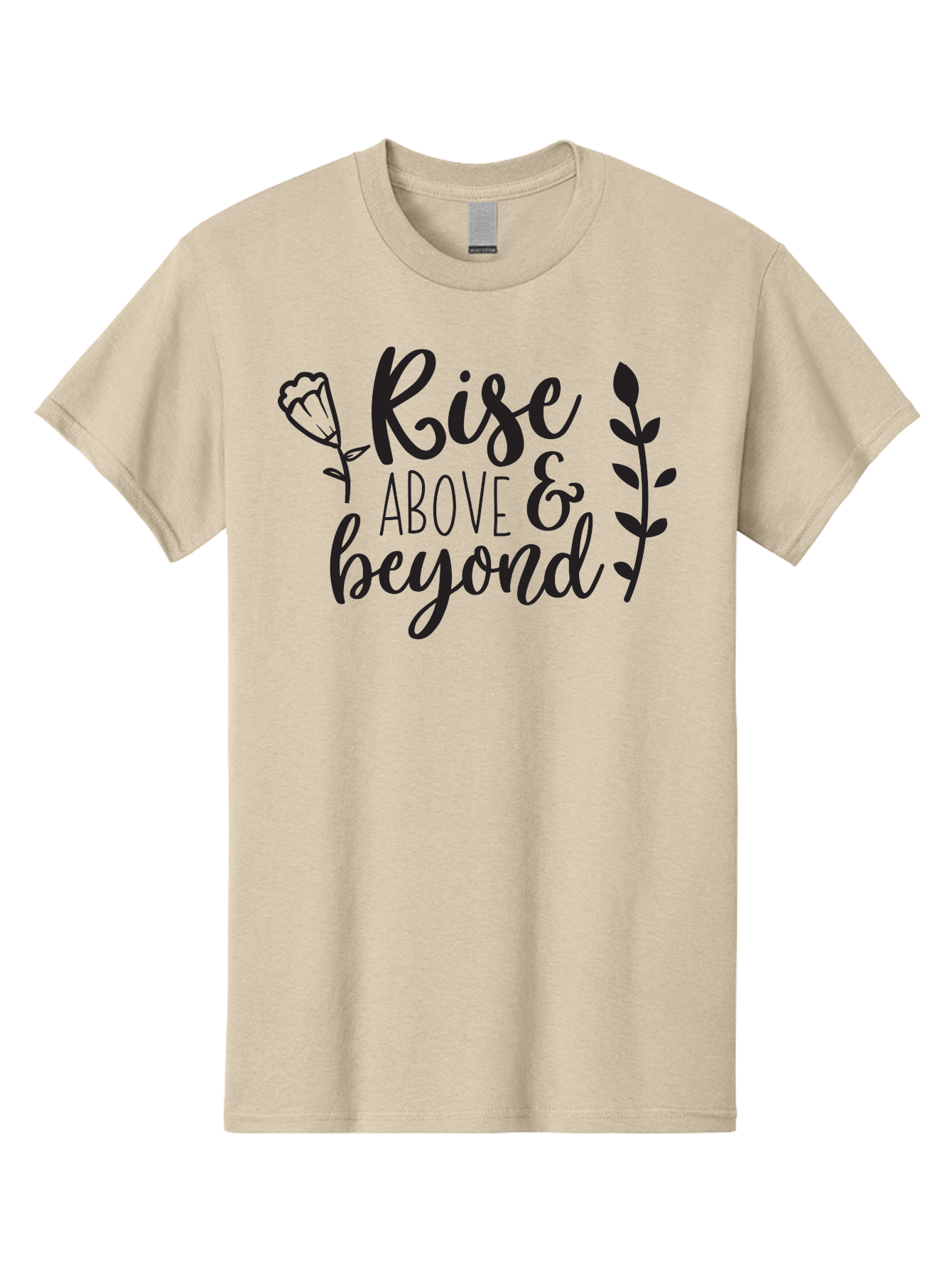 Rise-Above-Beyond Men'S Graphic Tee, 100% Cotton, Comfortable Casual Summer Wear, Machine Washable, Inspirational Quote, Motivational Phrase, Rise Above, Personal Growth, Self-Improvement, Floral Design, Leafy Elements, Uplifting Message, Aad128 29