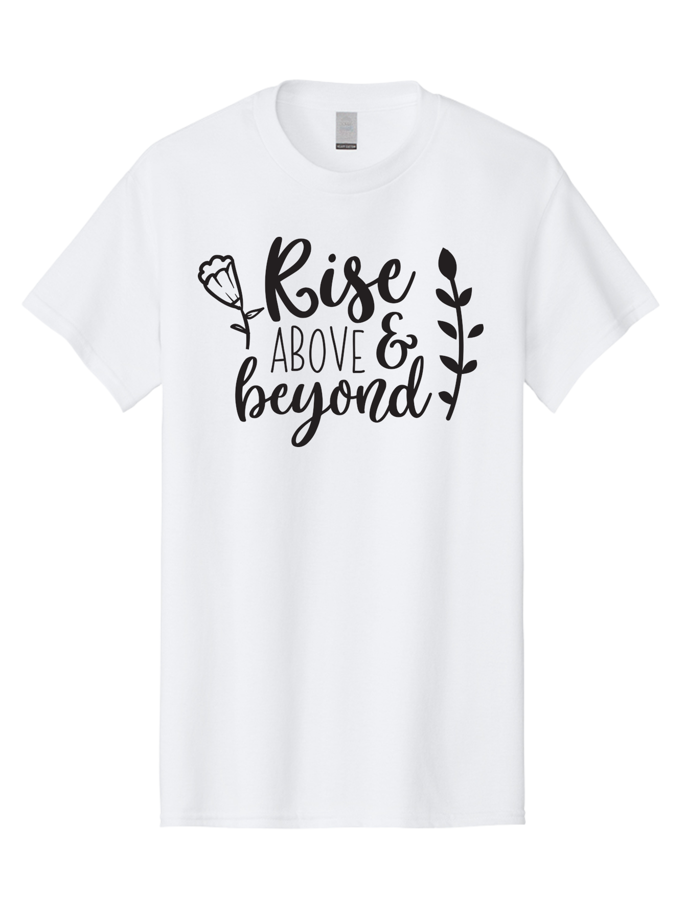 Rise-Above-Beyond Men'S Graphic Tee, 100% Cotton, Comfortable Casual Summer Wear, Machine Washable, Inspirational Quote, Motivational Phrase, Rise Above, Personal Growth, Self-Improvement, Floral Design, Leafy Elements, Uplifting Message, Aad128 19