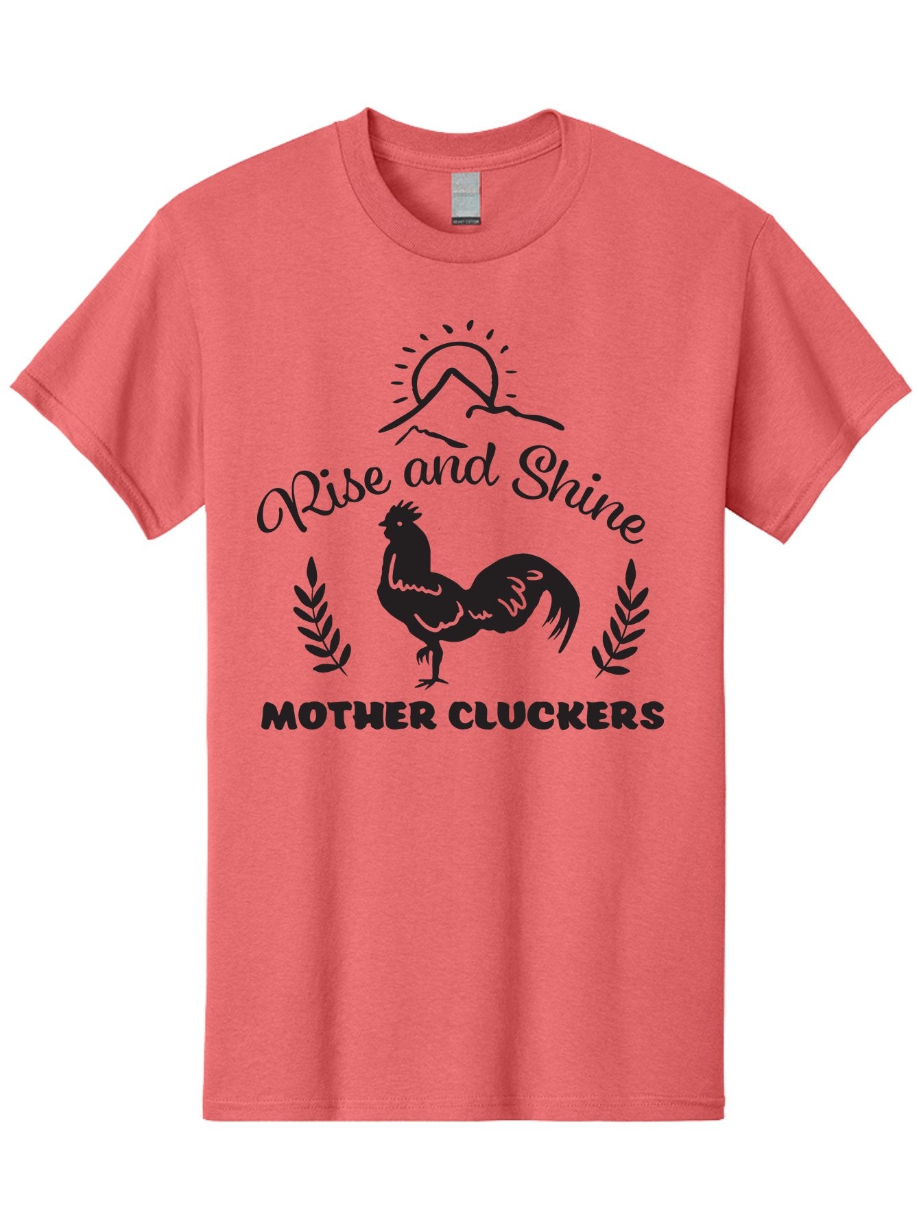 Rise-And-Shine-Mother-Cluckers Men'S Graphic Tee, 100% Cotton, Comfortable Casual Summer Wear, Machine Washable, Rooster, Sunrise Over Mountains, Rise And Shine, Laurel Leaves, Farm Fresh, Morning Motivation, Farm Animals, Poultry Aad129 3
