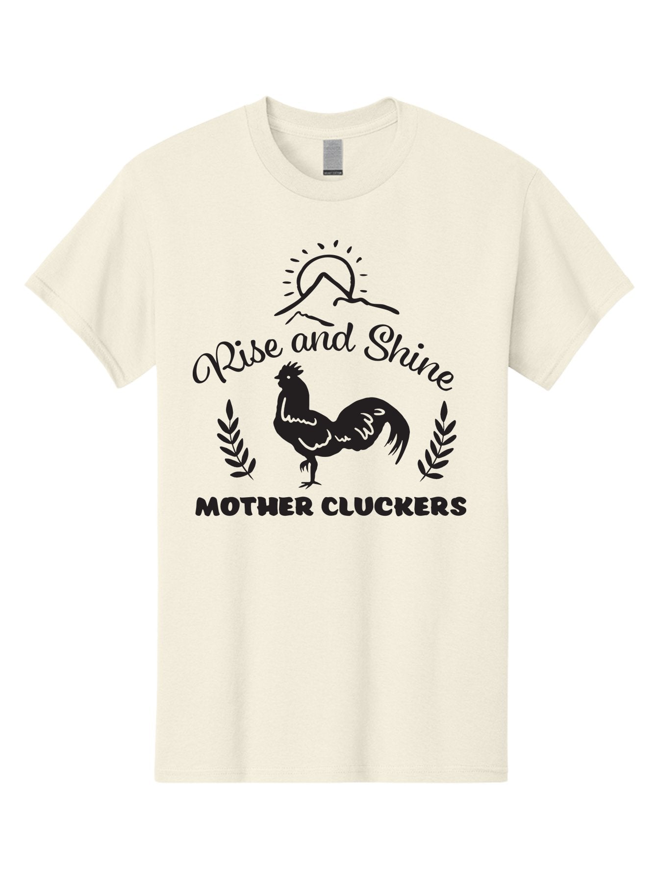 Rise-And-Shine-Mother-Cluckers Men'S Graphic Tee, 100% Cotton, Comfortable Casual Summer Wear, Machine Washable, Rooster, Sunrise Over Mountains, Rise And Shine, Laurel Leaves, Farm Fresh, Morning Motivation, Farm Animals, Poultry Aad129 13