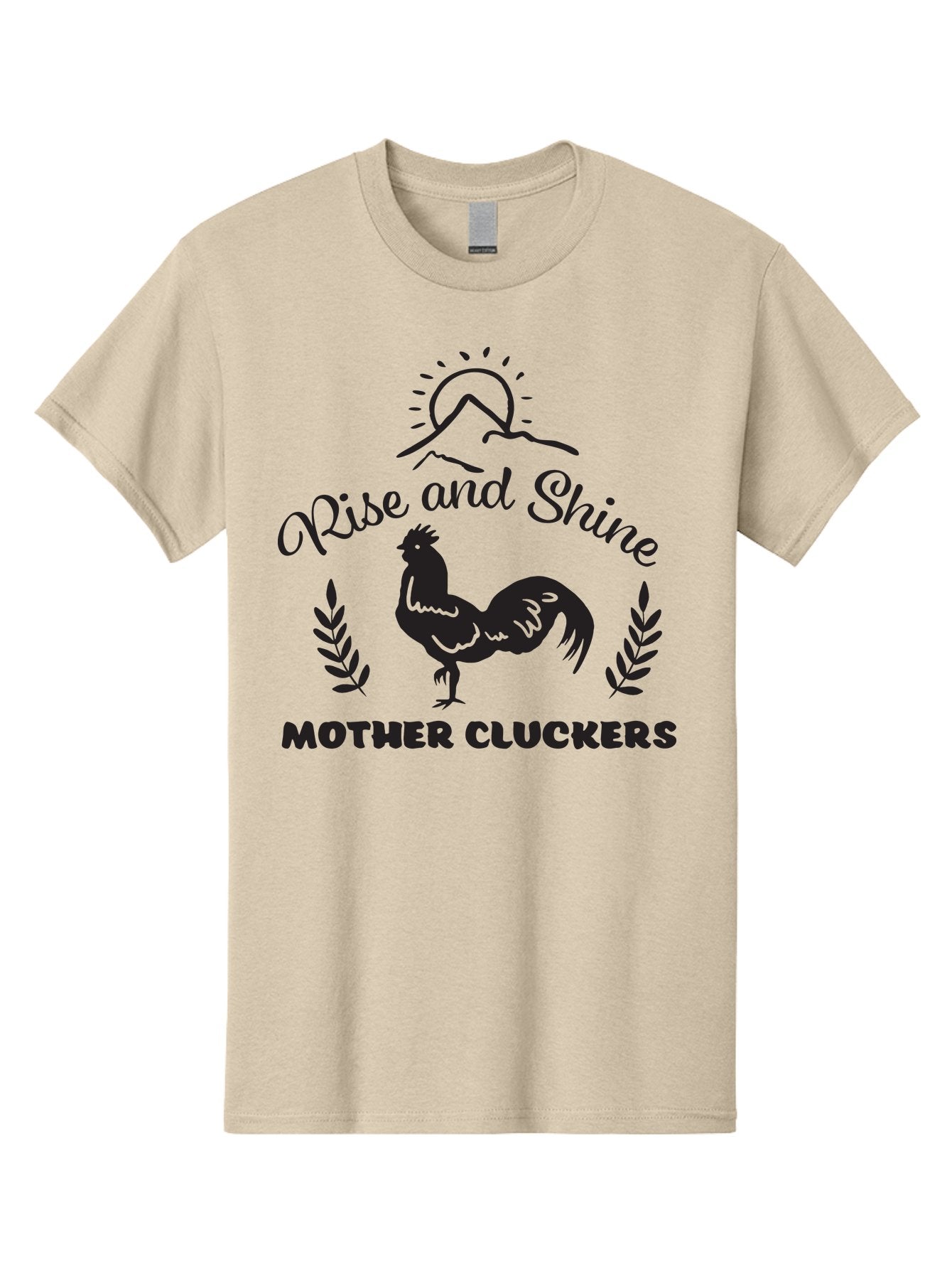 Rise-And-Shine-Mother-Cluckers Men'S Graphic Tee, 100% Cotton, Comfortable Casual Summer Wear, Machine Washable, Rooster, Sunrise Over Mountains, Rise And Shine, Laurel Leaves, Farm Fresh, Morning Motivation, Farm Animals, Poultry Aad129 6