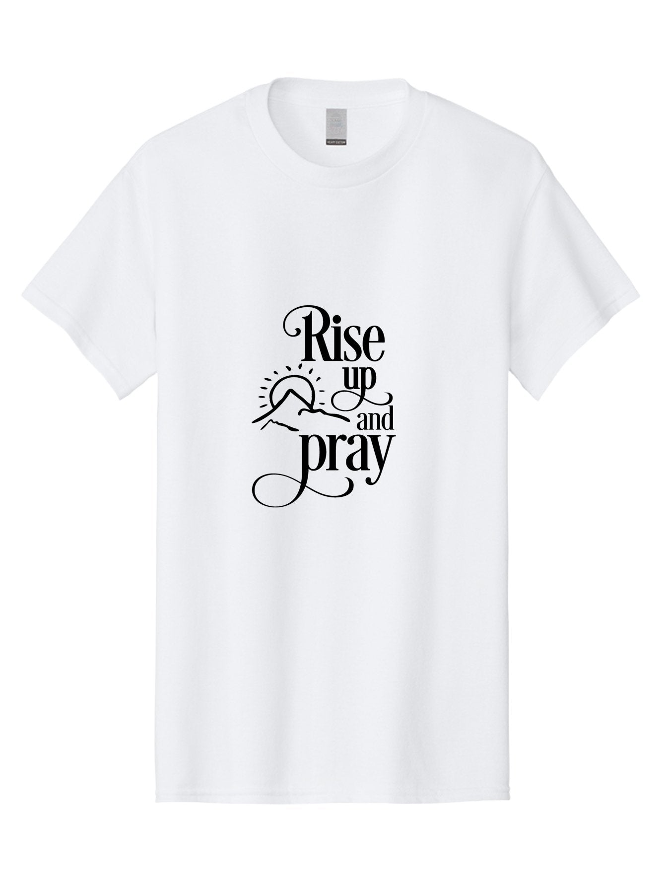 Rise-Up-And-Pray Men'S Graphic Tee, 100% Cotton, Comfortable Casual Summer Wear, Machine Washable, Inspirational Quote, Motivational Phrase, Rise Up And Pray, Morning Prayer, Sunrise, Mountains, Faith, Spirituality Aad130