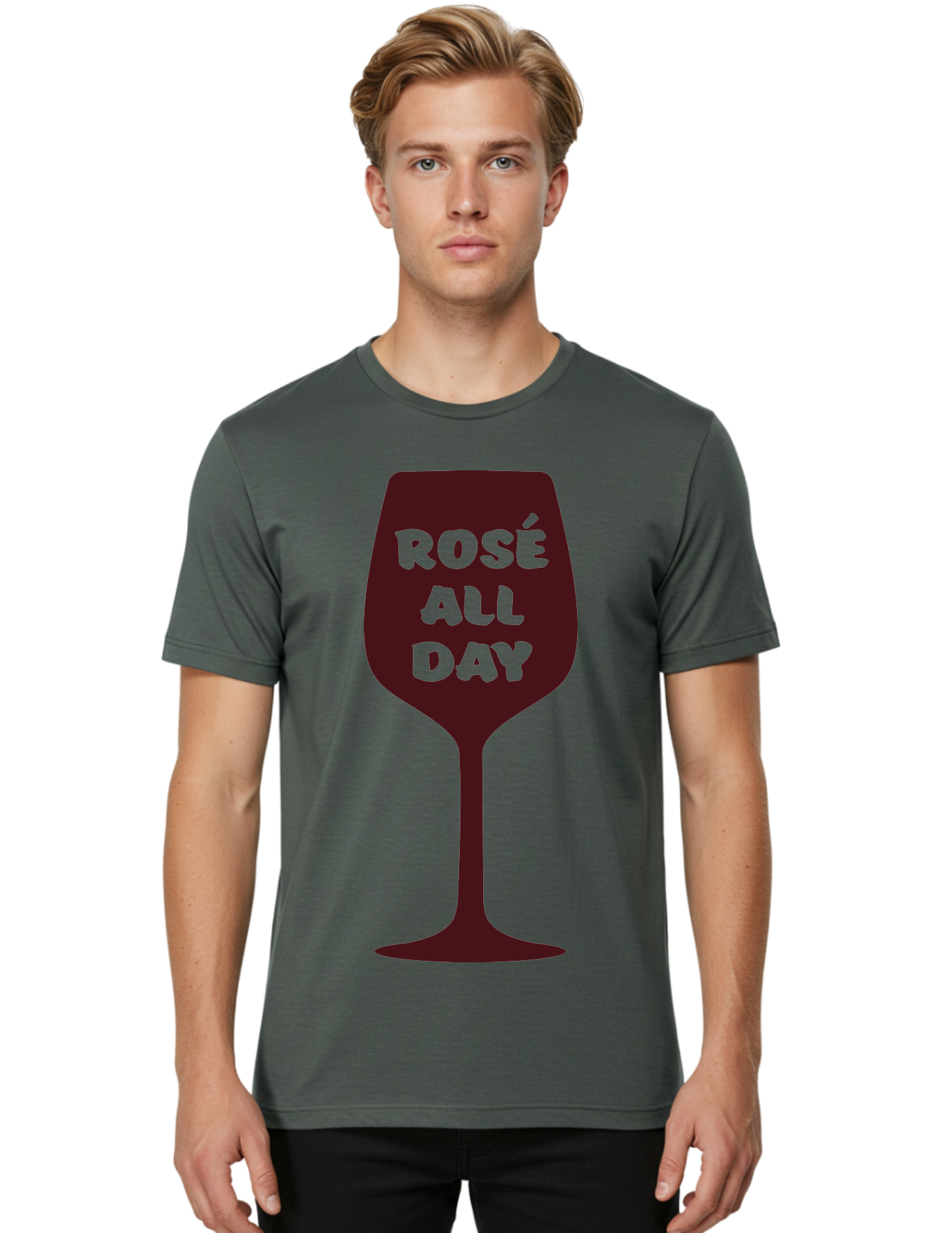 Rose-All-Day Men'S Graphic Tee, 100% Cotton, Comfortable Casual Summer Wear, Machine Washable, Wine Glass, Rose Wine, Rosé All Day, Wine Lover, Relaxed Atmosphere, Casual Drinking, Fun Phrase, Wine Culture Aad131 4