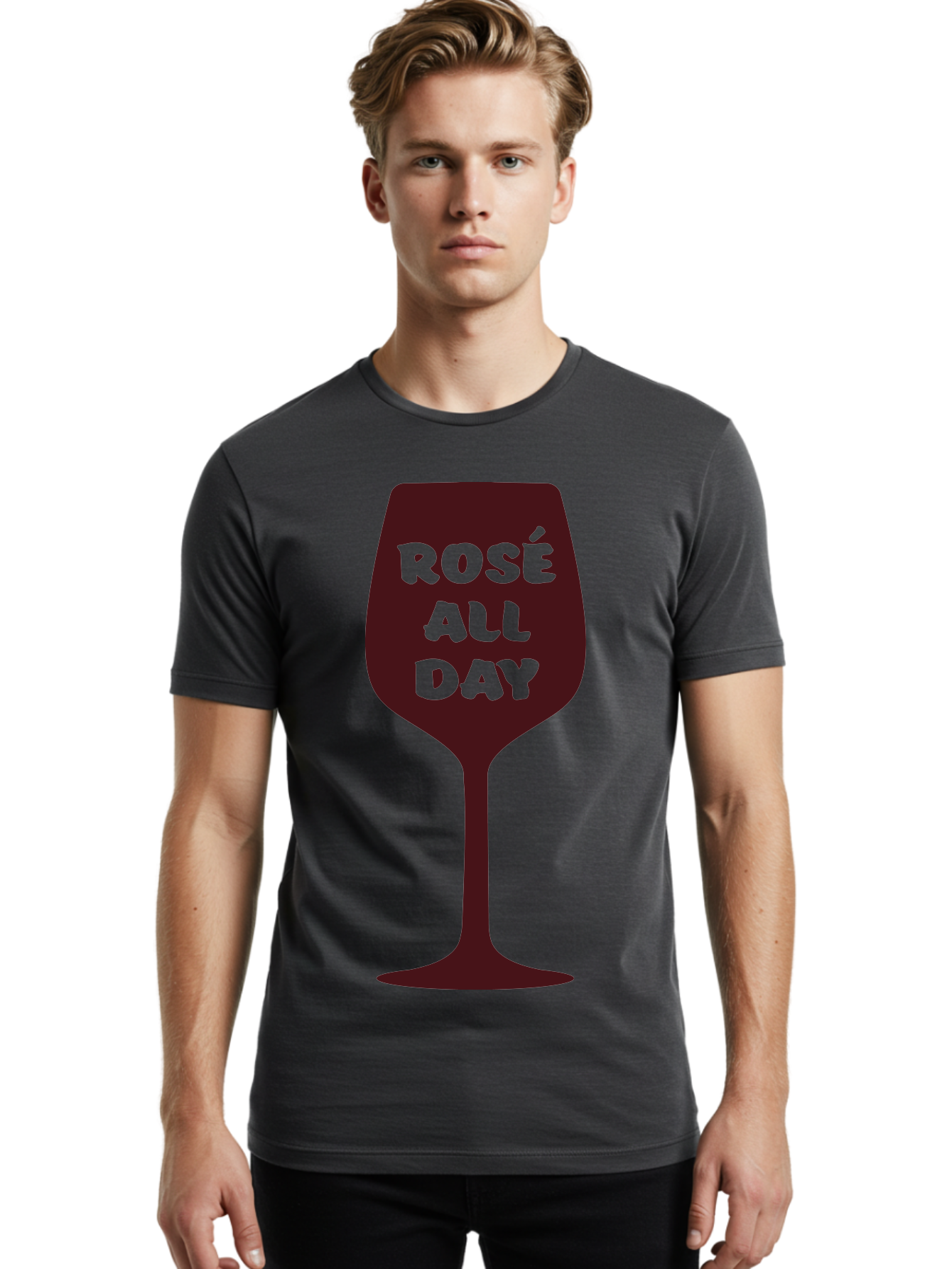 Rose-All-Day Men'S Graphic Tee, 100% Cotton, Comfortable Casual Summer Wear, Machine Washable, Wine Glass, Rose Wine, Rosé All Day, Wine Lover, Relaxed Atmosphere, Casual Drinking, Fun Phrase, Wine Culture Aad131 26