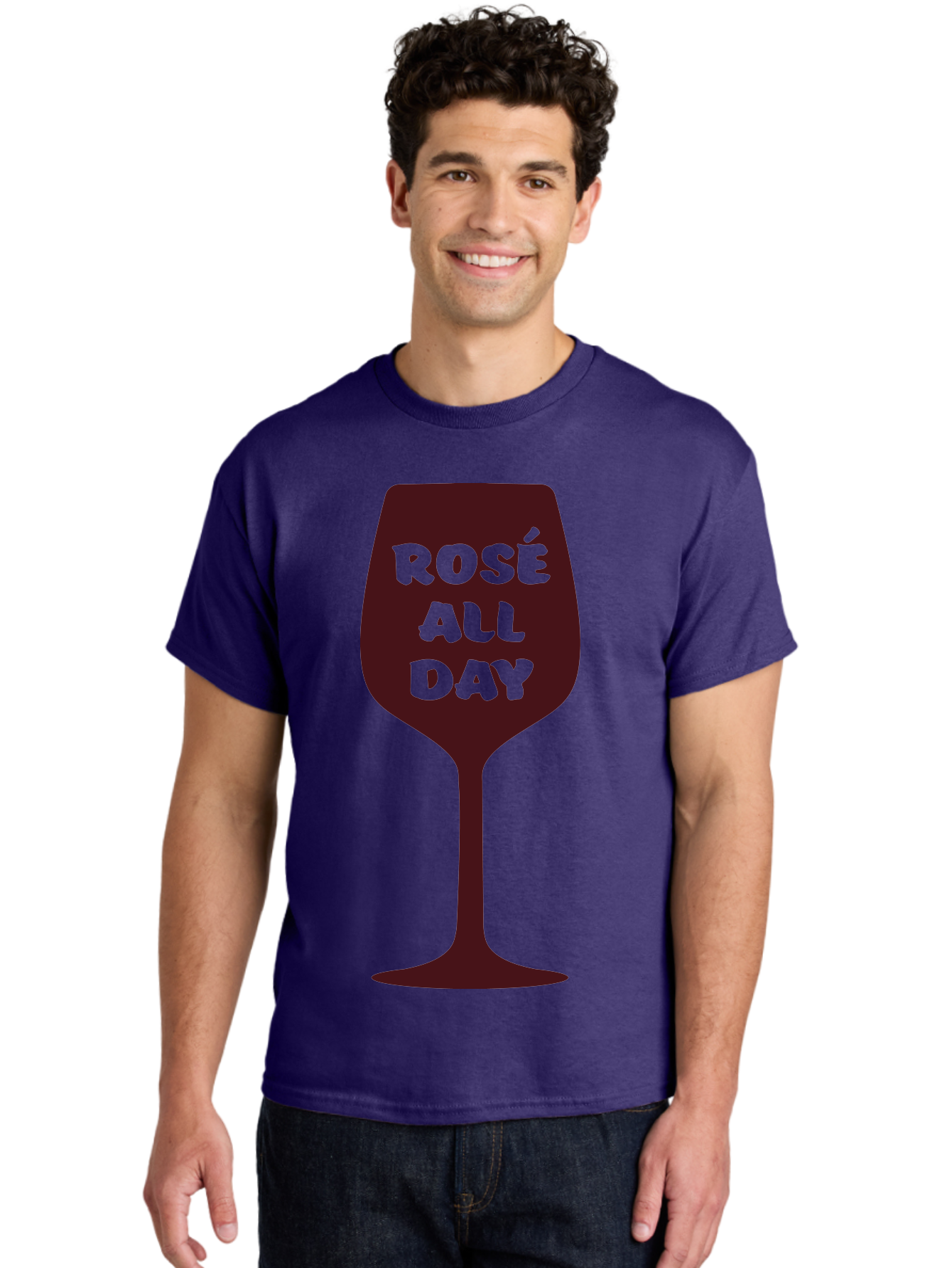 Rose-All-Day Men'S Graphic Tee, 100% Cotton, Comfortable Casual Summer Wear, Machine Washable, Wine Glass, Rose Wine, Rosé All Day, Wine Lover, Relaxed Atmosphere, Casual Drinking, Fun Phrase, Wine Culture Aad131 12