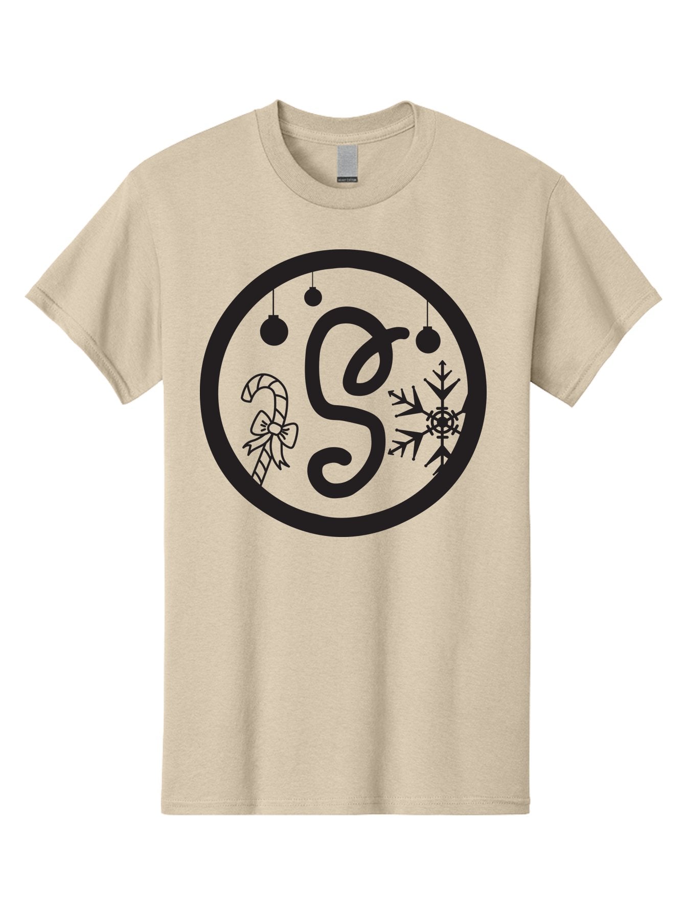 S Men'S Graphic Tee, 100% Cotton, Comfortable Casual Summer Wear, Machine Washable, Christmas Monogram, Letter S, Festive Decorations, Candy Cane, Snowflake, Ornaments, Winter Wonderland, Holiday Theme Aad132 5