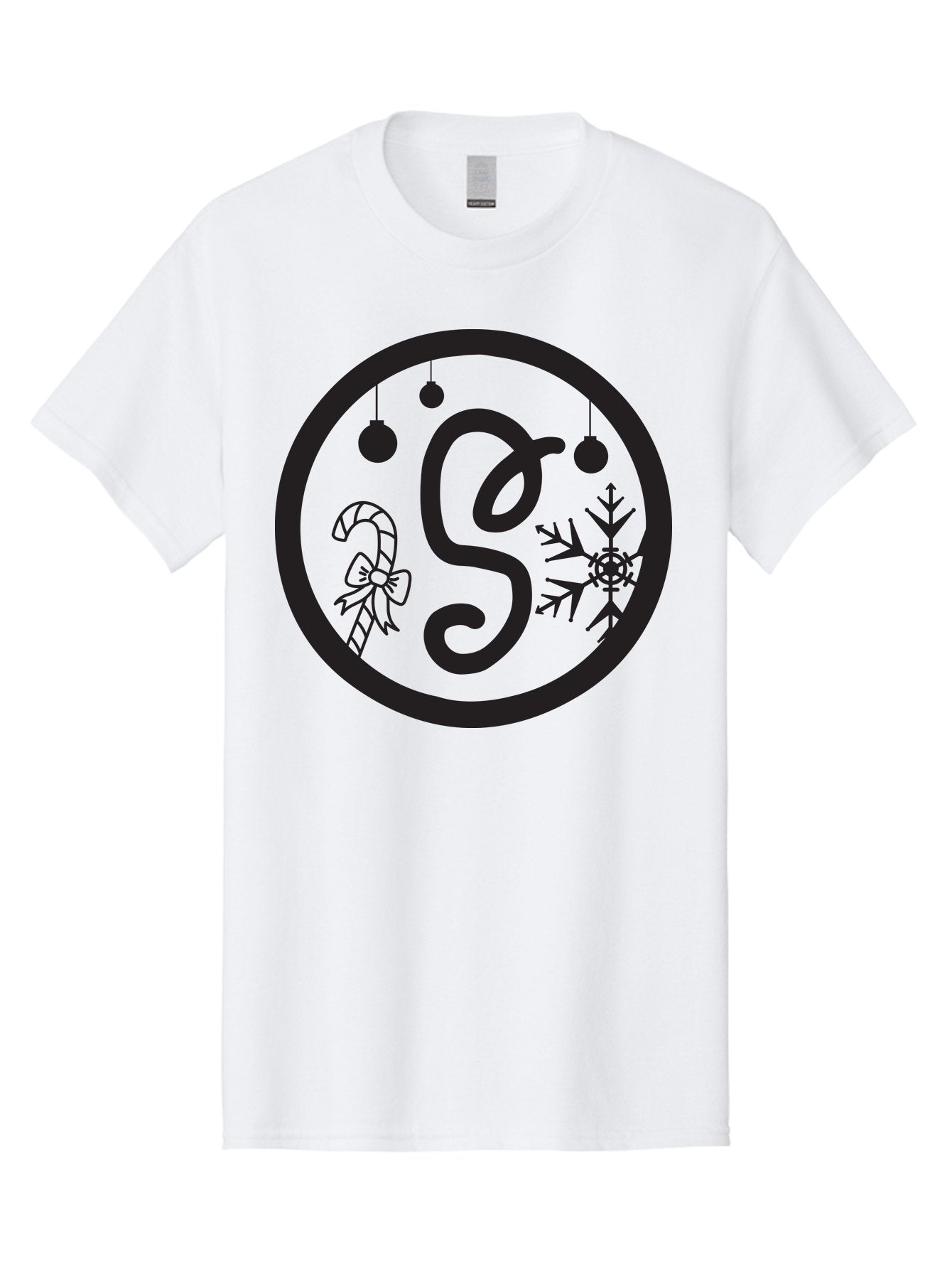 S Men'S Graphic Tee, 100% Cotton, Comfortable Casual Summer Wear, Machine Washable, Christmas Monogram, Letter S, Festive Decorations, Candy Cane, Snowflake, Ornaments, Winter Wonderland, Holiday Theme Aad132 8