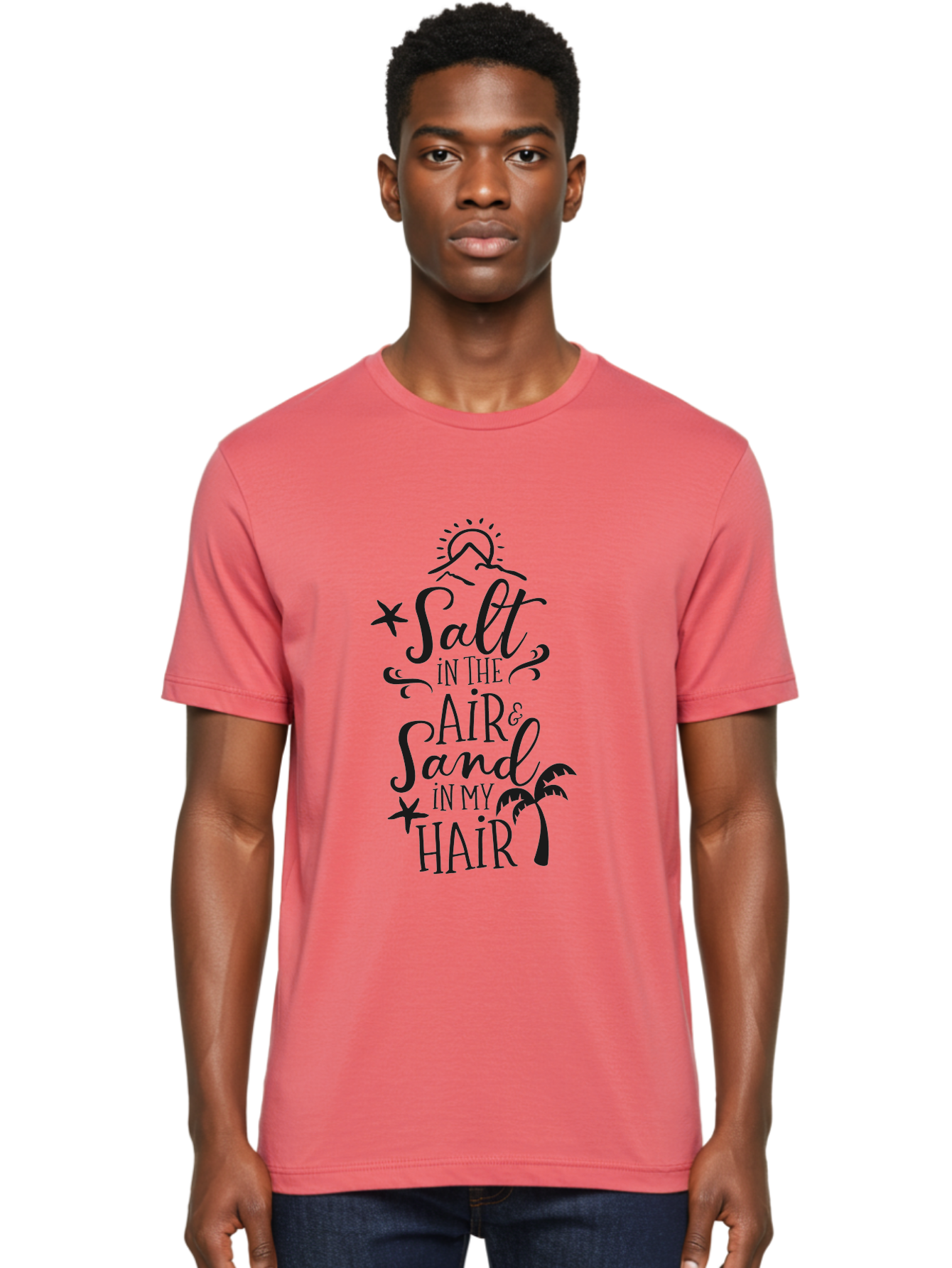 Salt-In-The-Air-Sand-In-My-Hair Men'S Graphic Tee, 100% Cotton, Comfortable Casual Summer Wear, Machine Washable, Beach Quote, Coastal Vibe, Ocean Breeze, Seaside Charm, Summer Inspiration, Salt In The Air & Sand In My Hair, Beachy Feel, Aad133 10