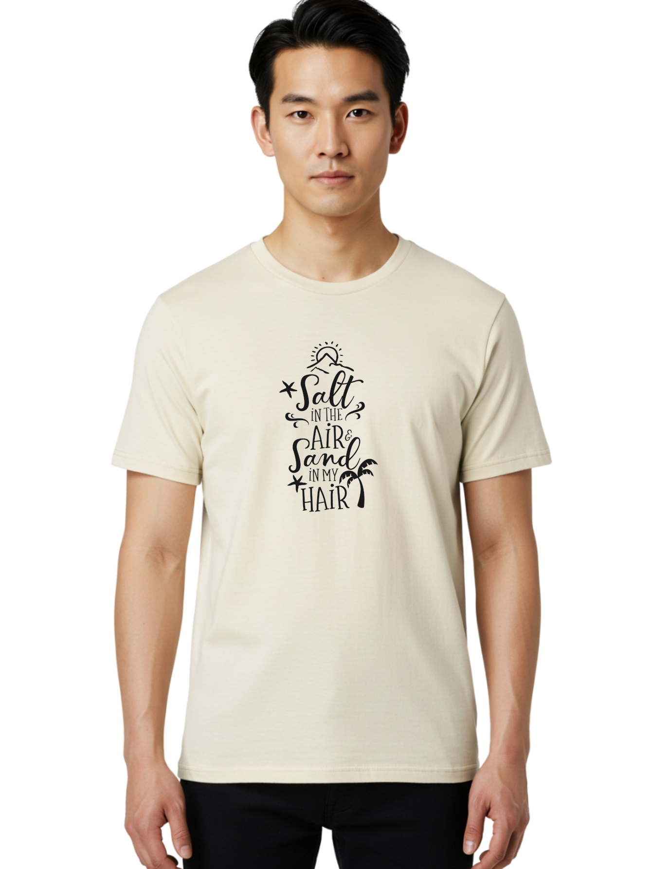 Salt-In-The-Air-Sand-In-My-Hair Men'S Graphic Tee, 100% Cotton, Comfortable Casual Summer Wear, Machine Washable, Beach Quote, Coastal Vibe, Ocean Breeze, Seaside Charm, Summer Inspiration, Salt In The Air & Sand In My Hair, Beachy Feel, Aad133 26